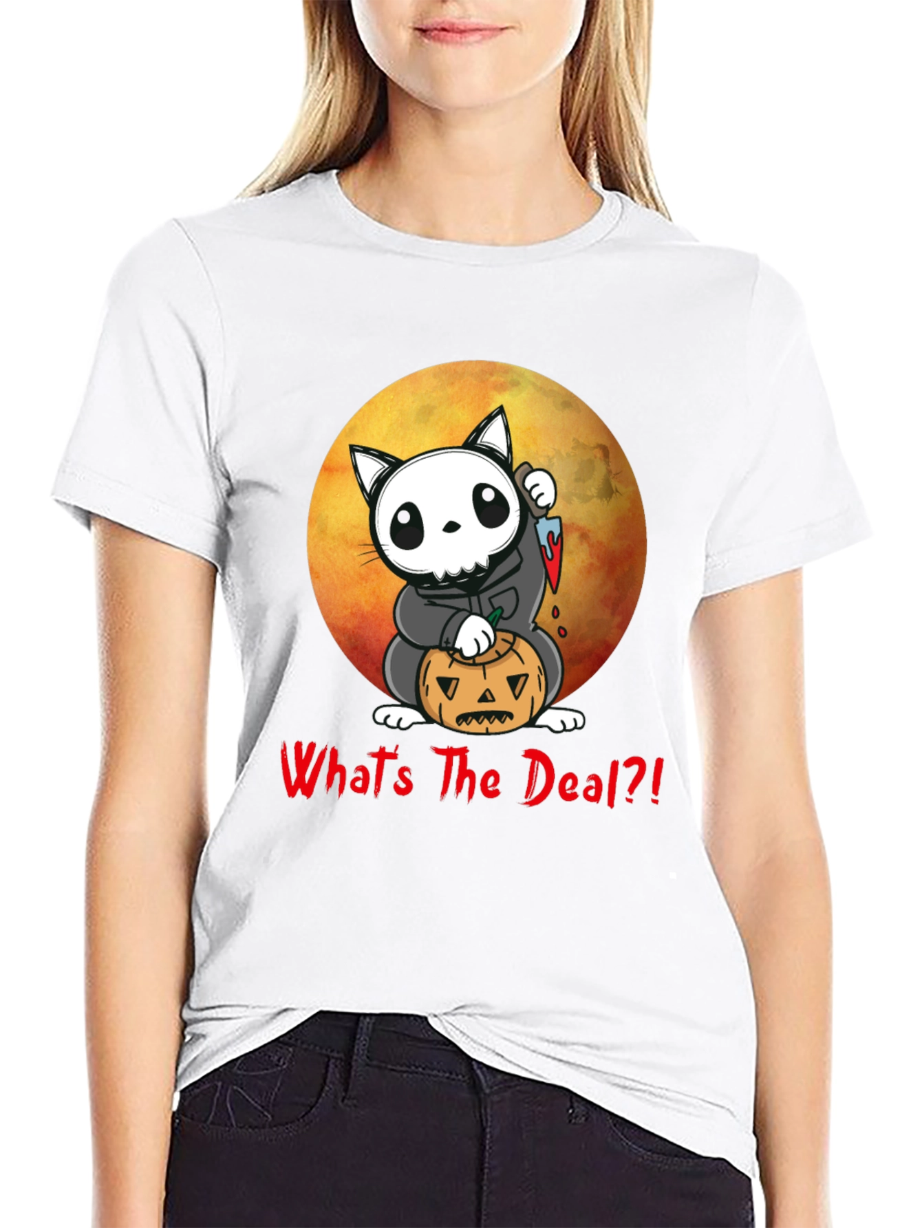 Halloween Cat Grim Reaper T-Shirt - Whats The Deal?!