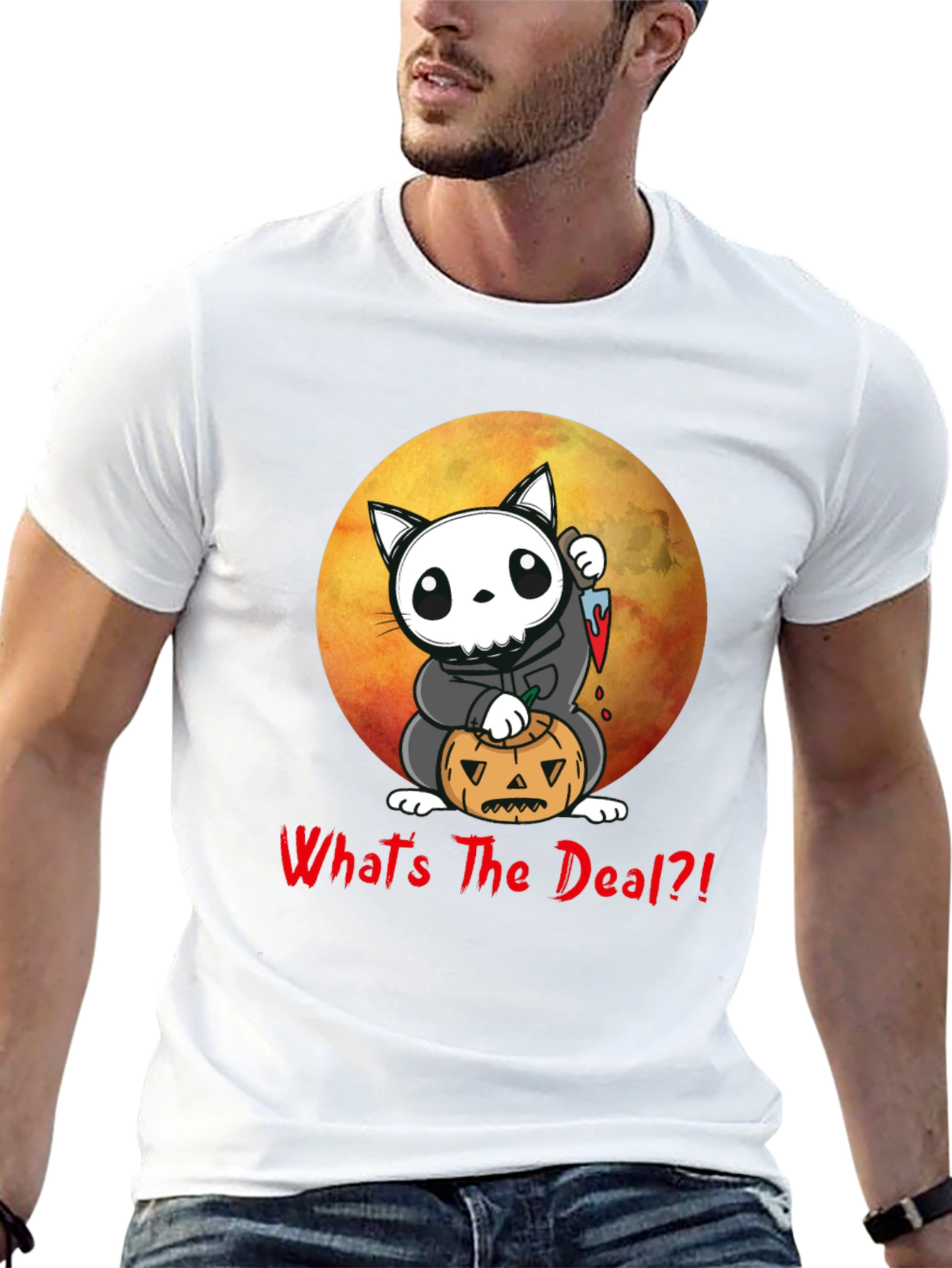 Halloween Cat Grim Reaper T-Shirt - Whats The Deal?!