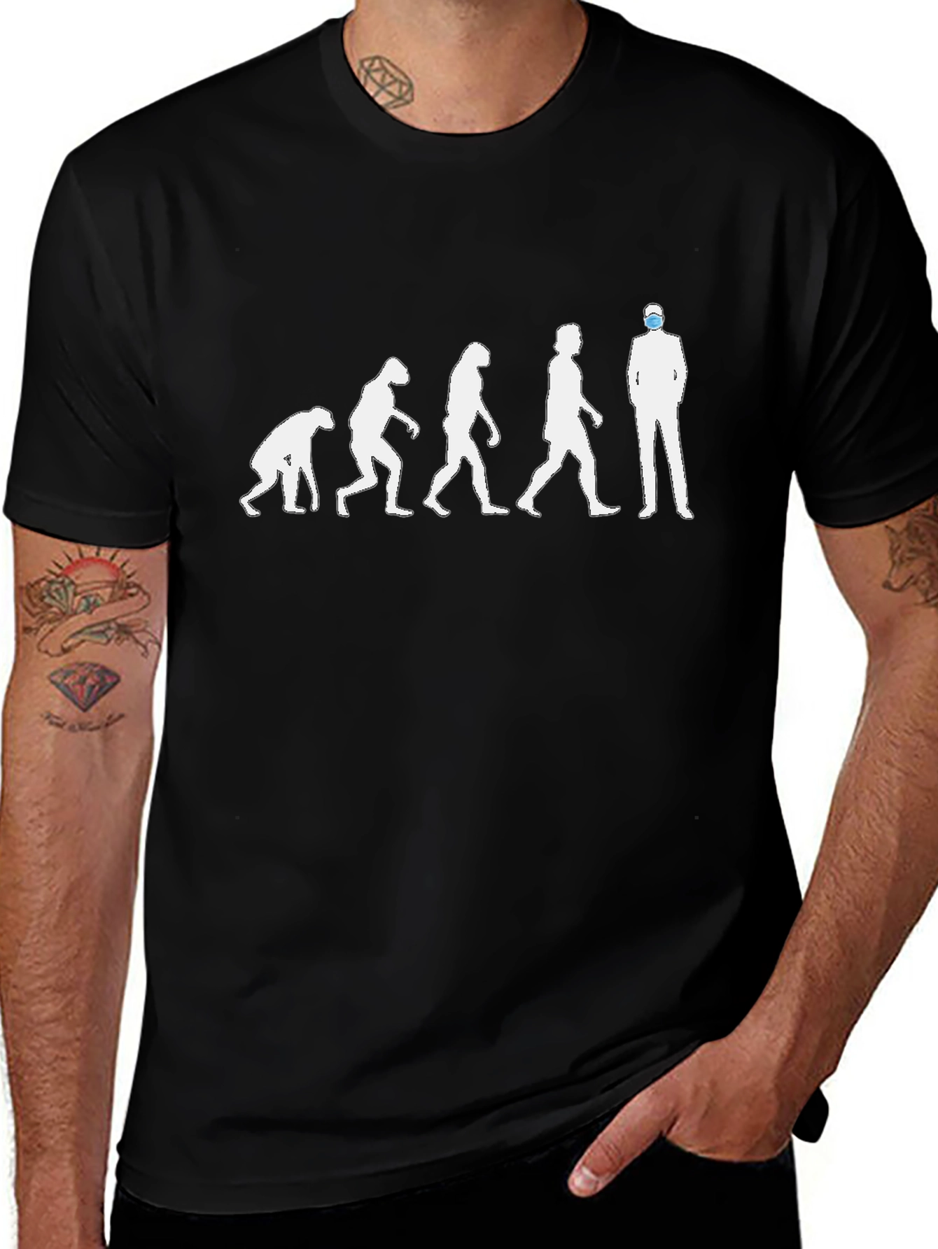 Evolution of Man Funny Graphic Tee - Mask Up!