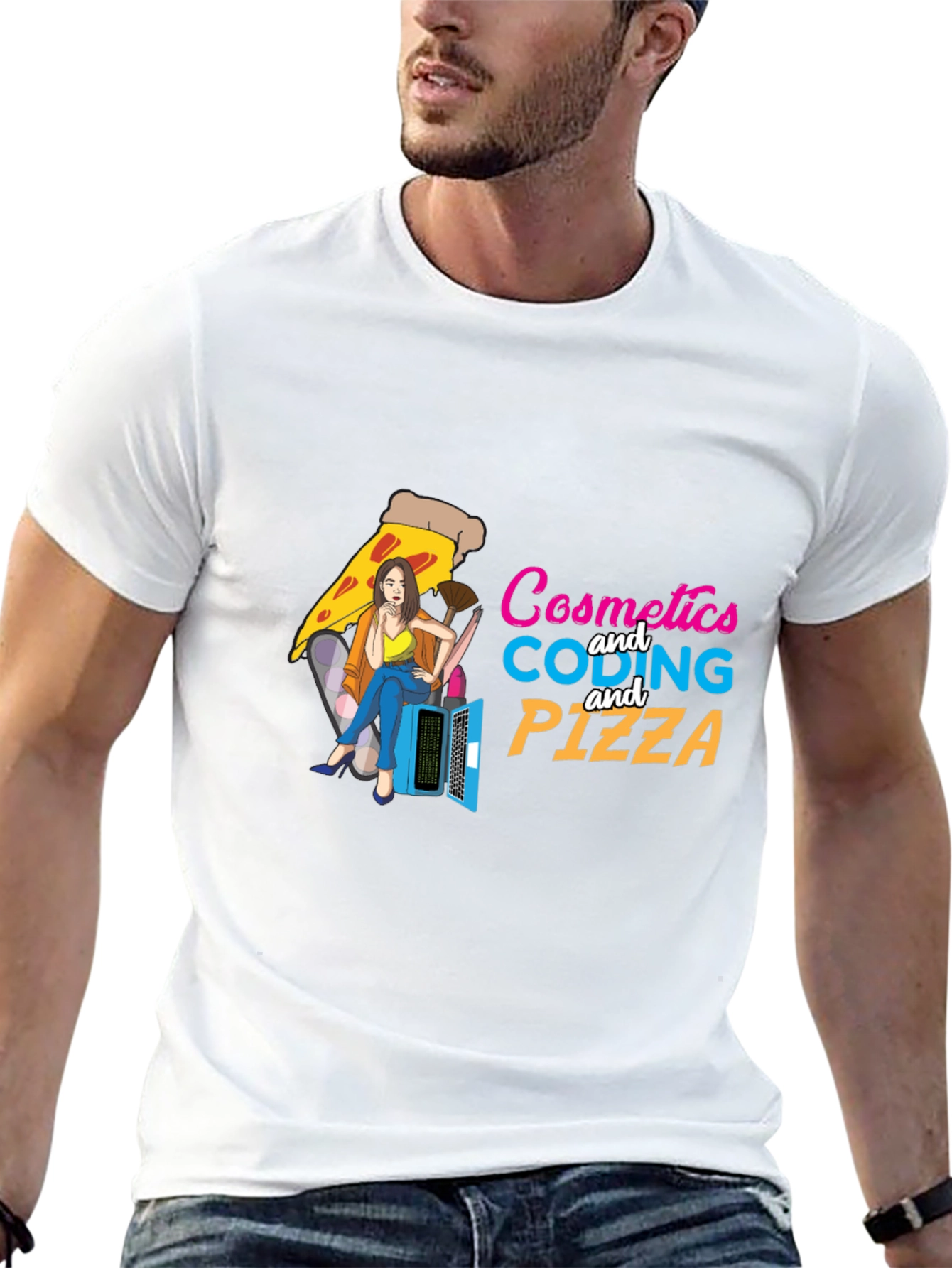 Cosmetics Coding & Pizza Black T-Shirt
