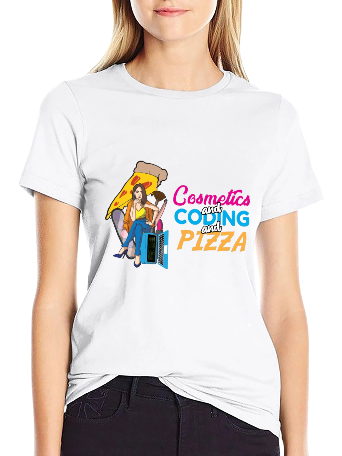 Cosmetics Coding & Pizza Black T-Shirt