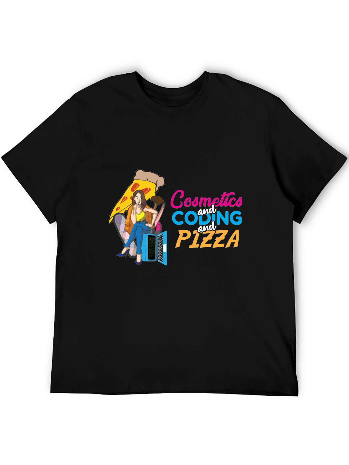 Cosmetics Coding & Pizza Black T-Shirt