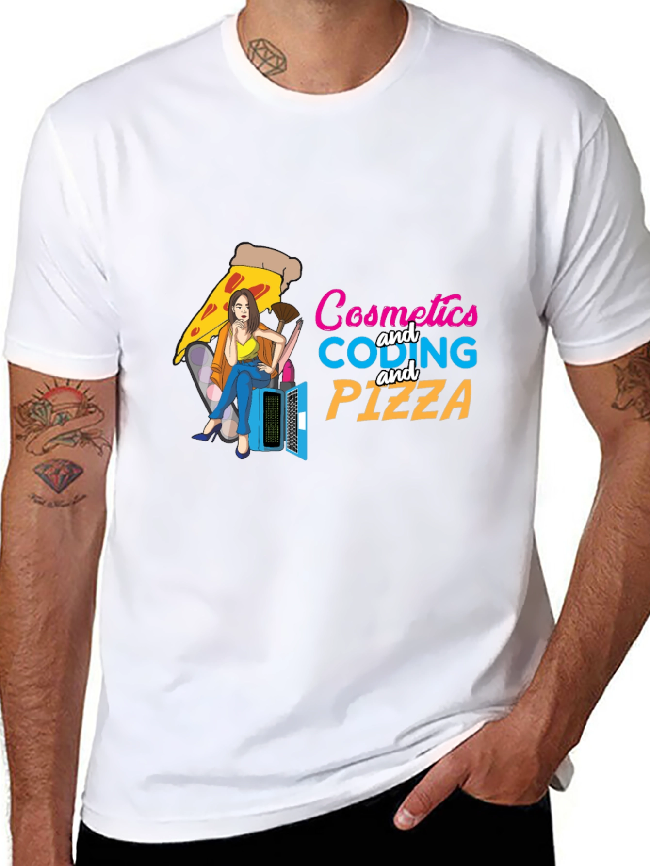 Cosmetics Coding & Pizza Black T-Shirt