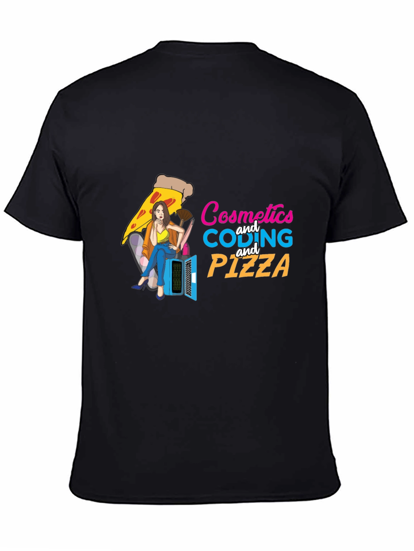 Cosmetics Coding & Pizza Black T-Shirt