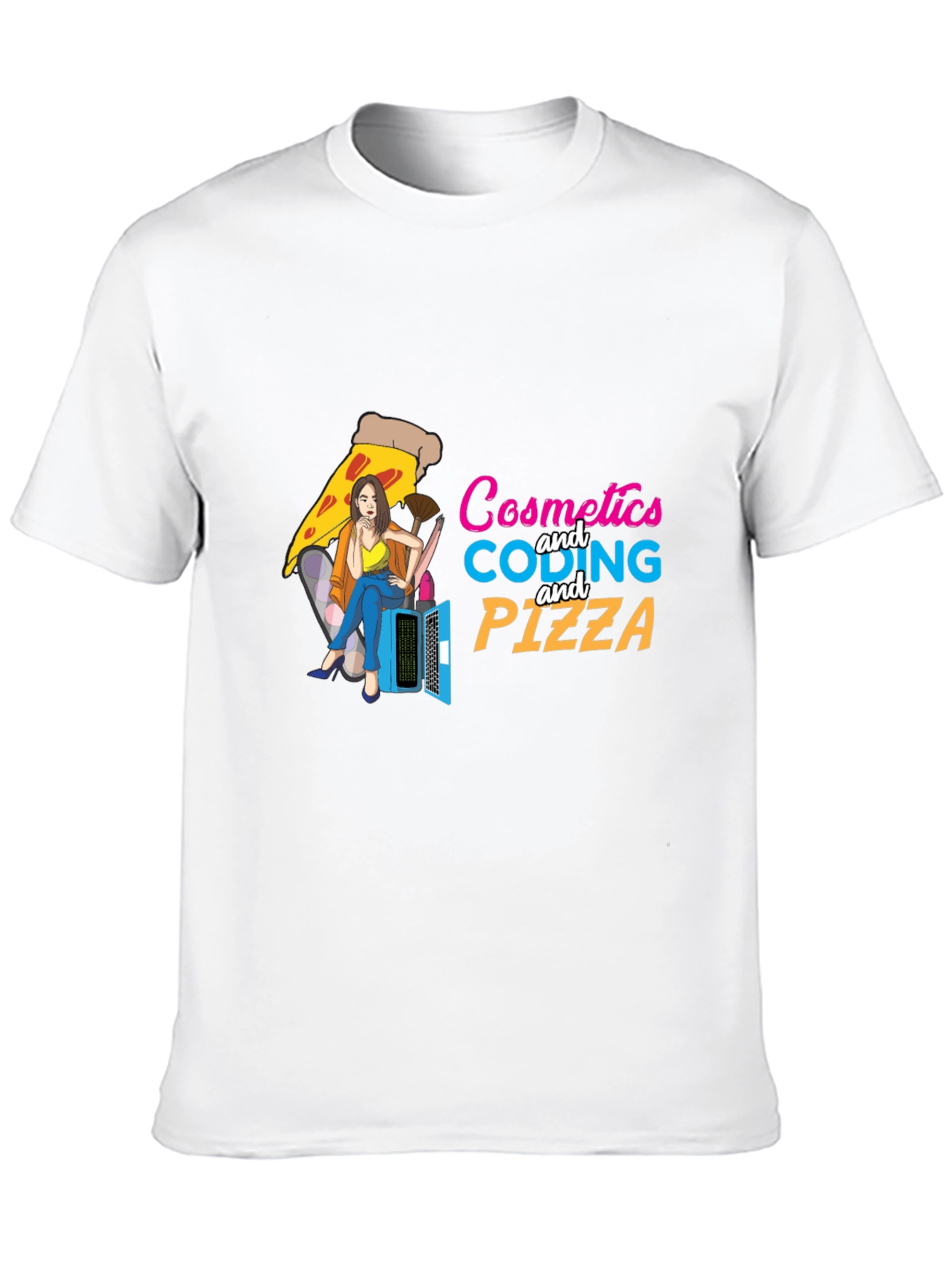 Cosmetics Coding & Pizza Black T-Shirt