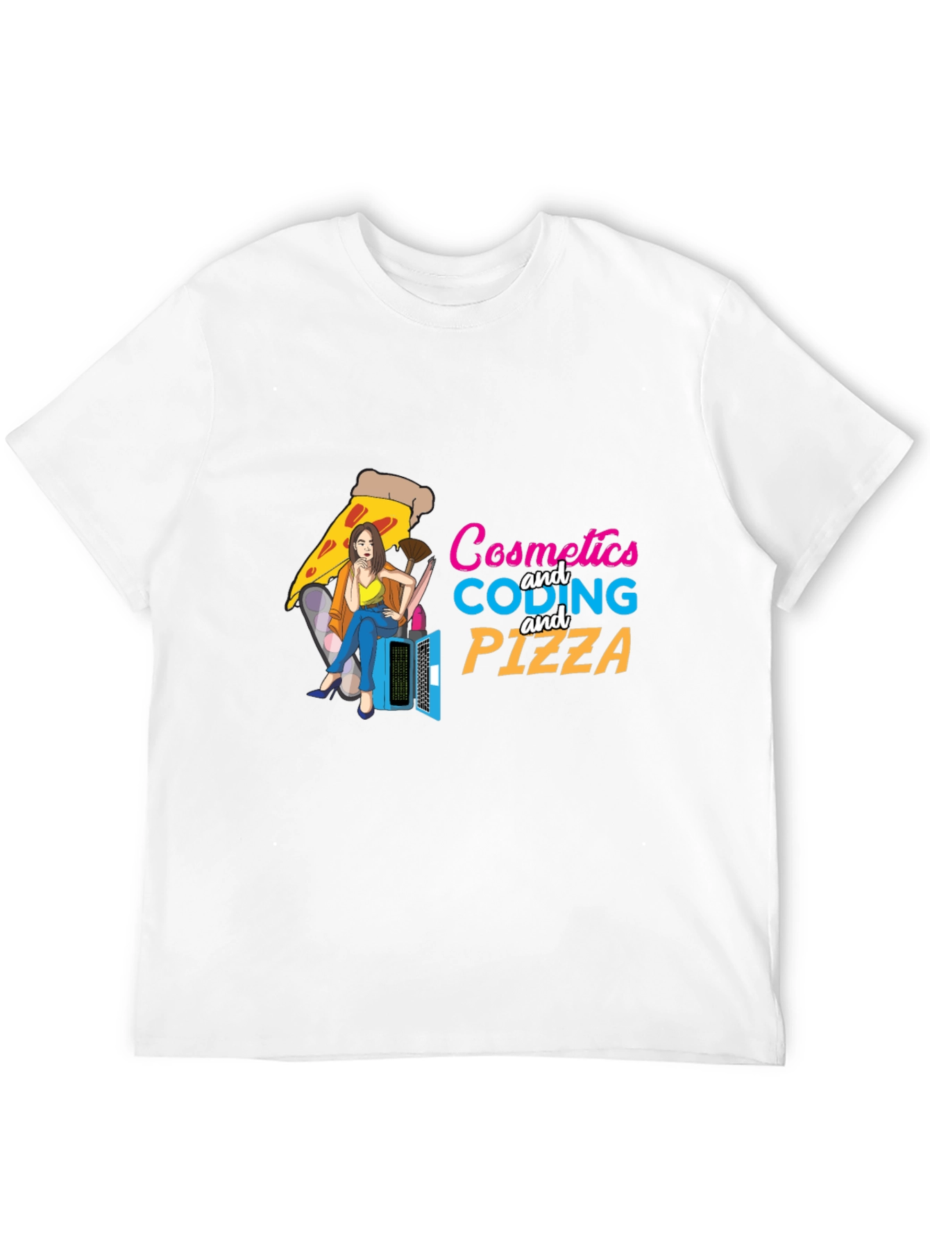 Cosmetics Coding & Pizza Black T-Shirt