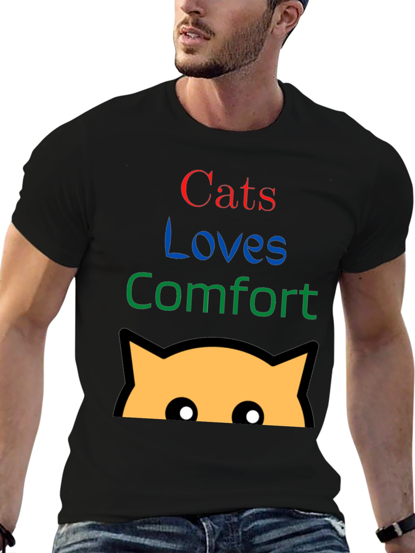 Cats Loves Comfort Black Graphic T-Shirt