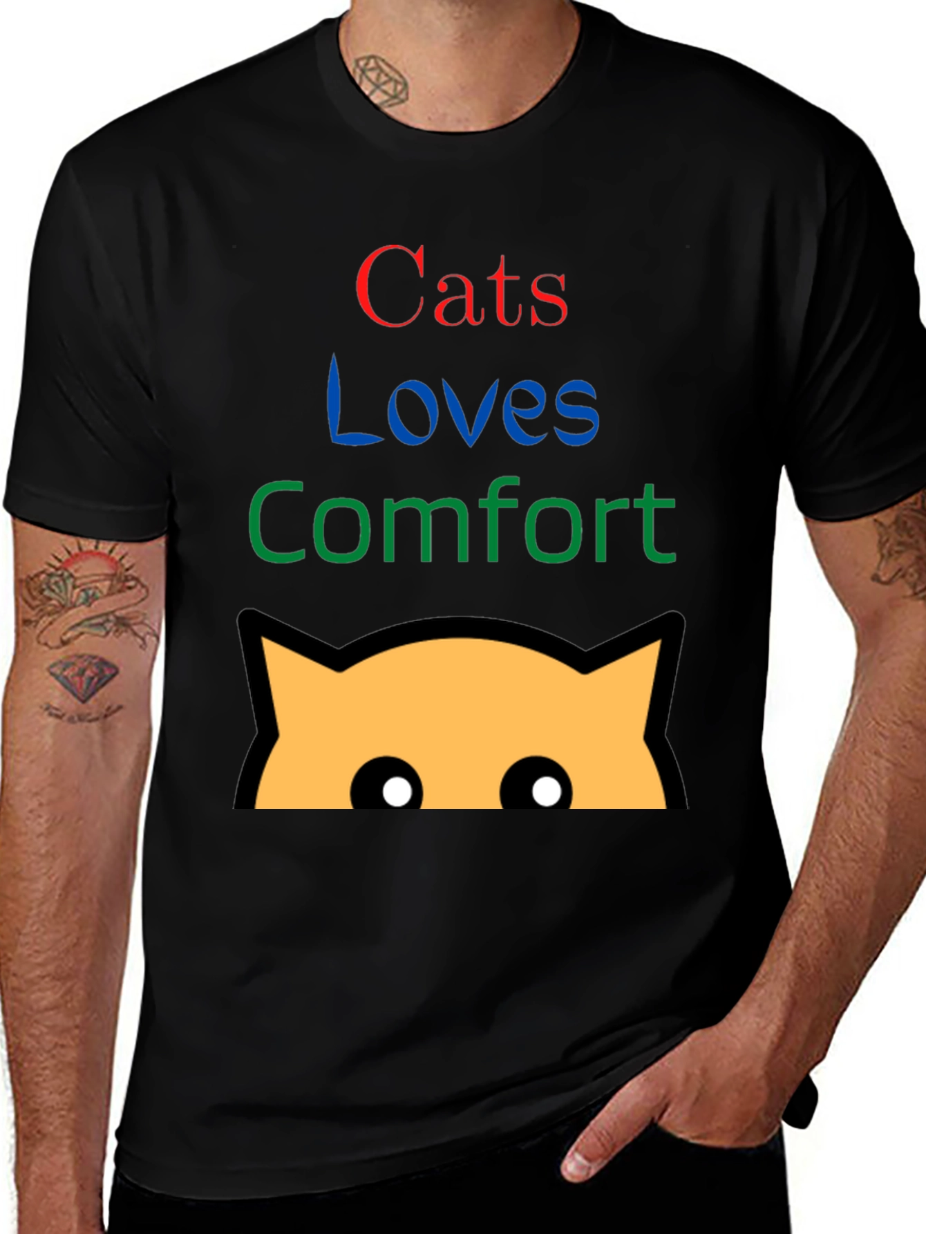 Cats Loves Comfort Black Graphic T-Shirt