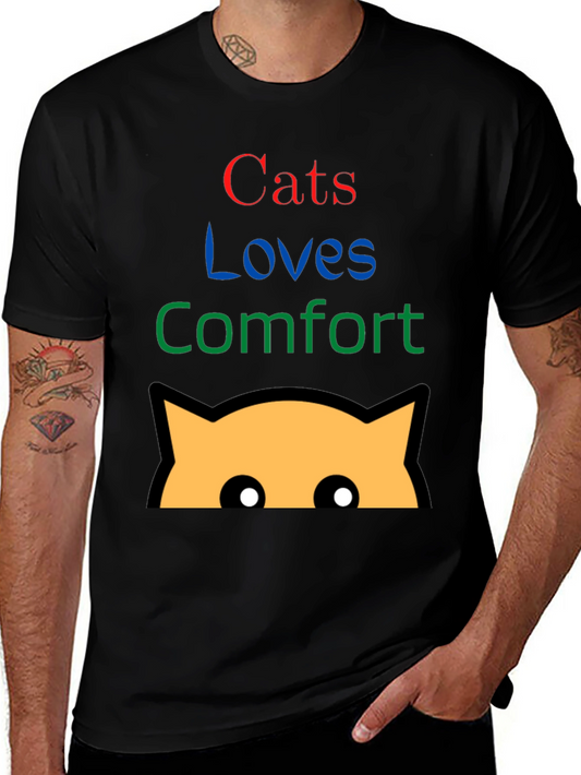 Cats Loves Comfort Black Graphic T-Shirt