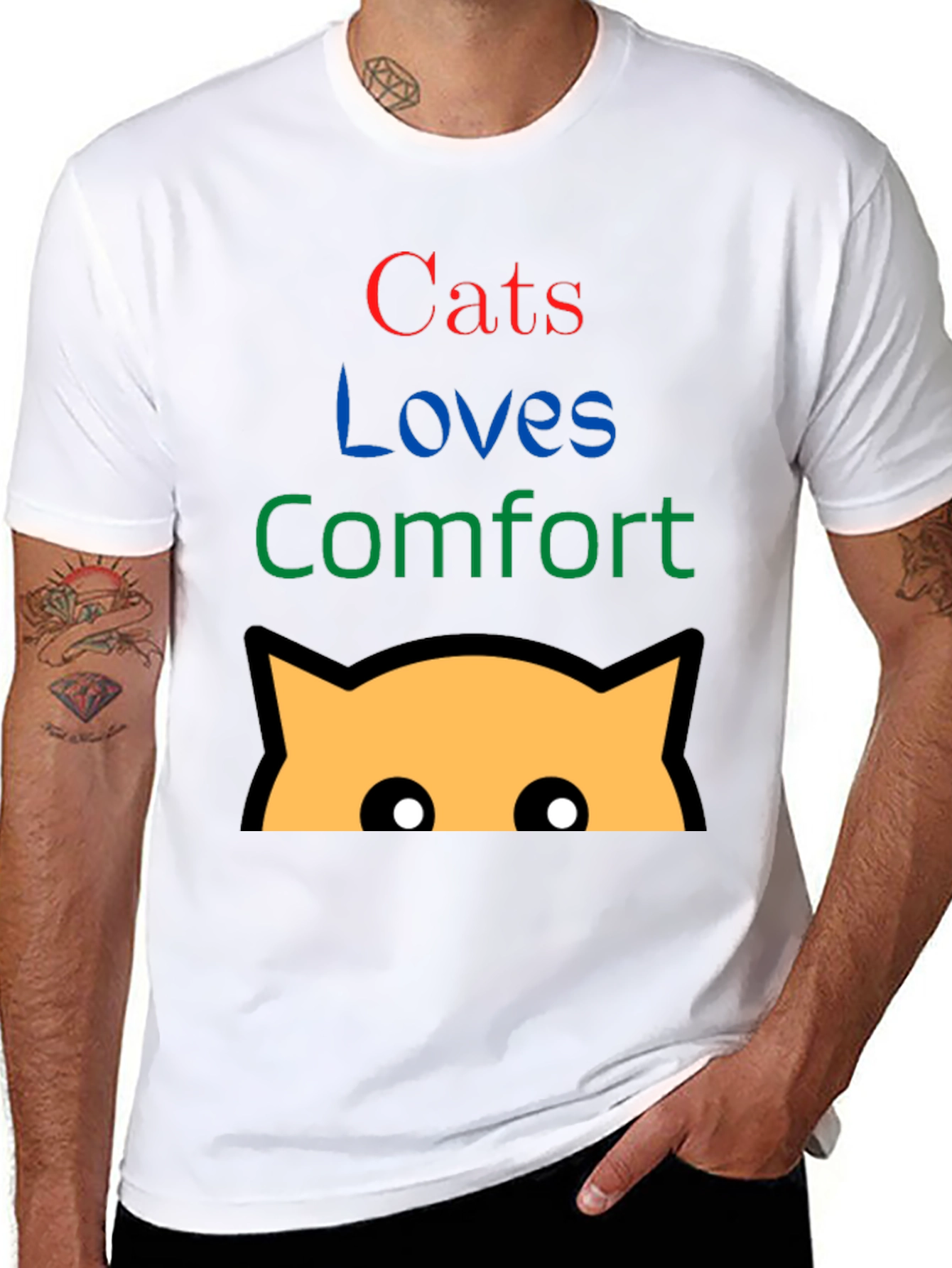 Cats Loves Comfort Black Graphic T-Shirt