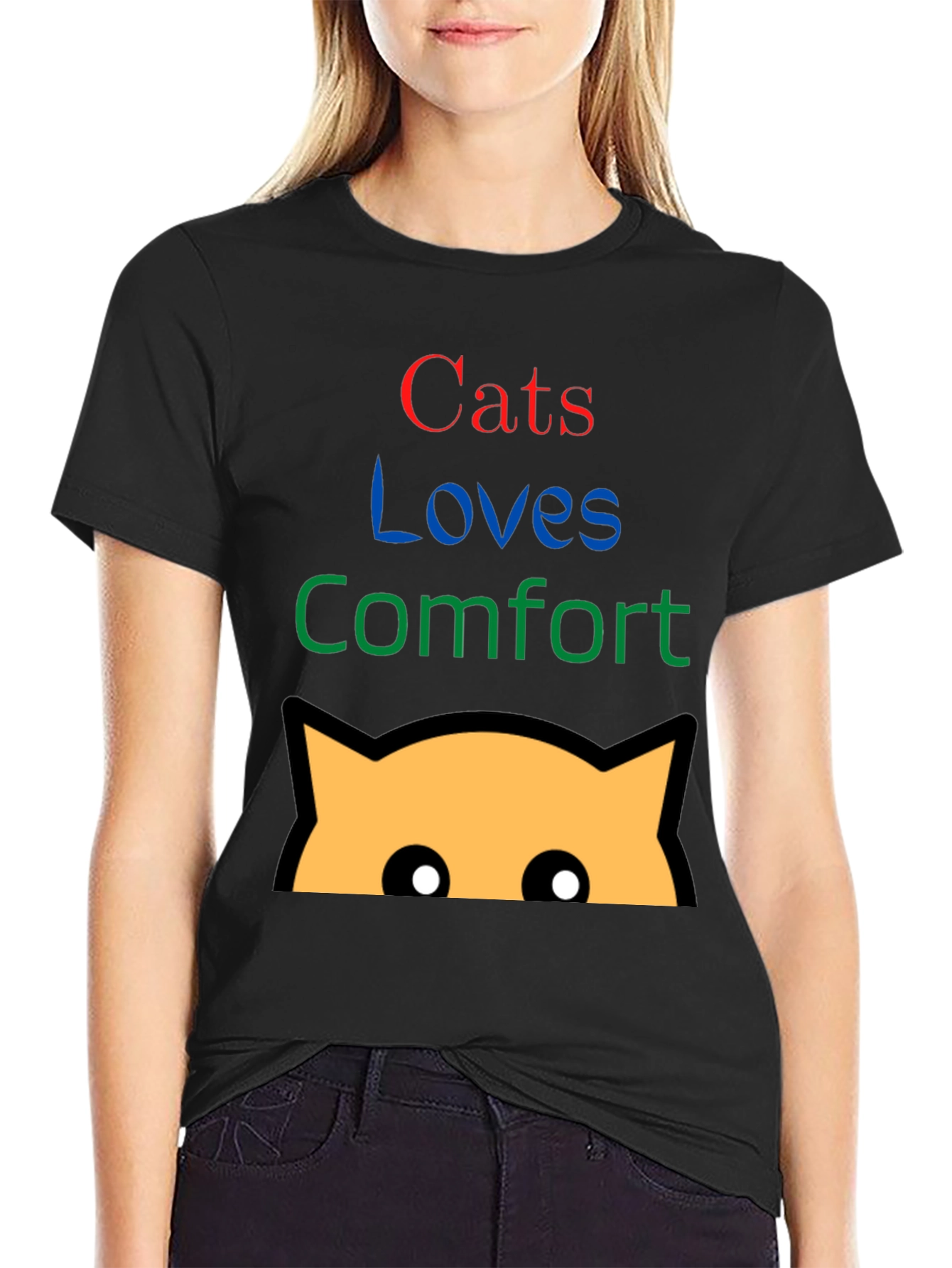 Cats Loves Comfort Black Graphic T-Shirt