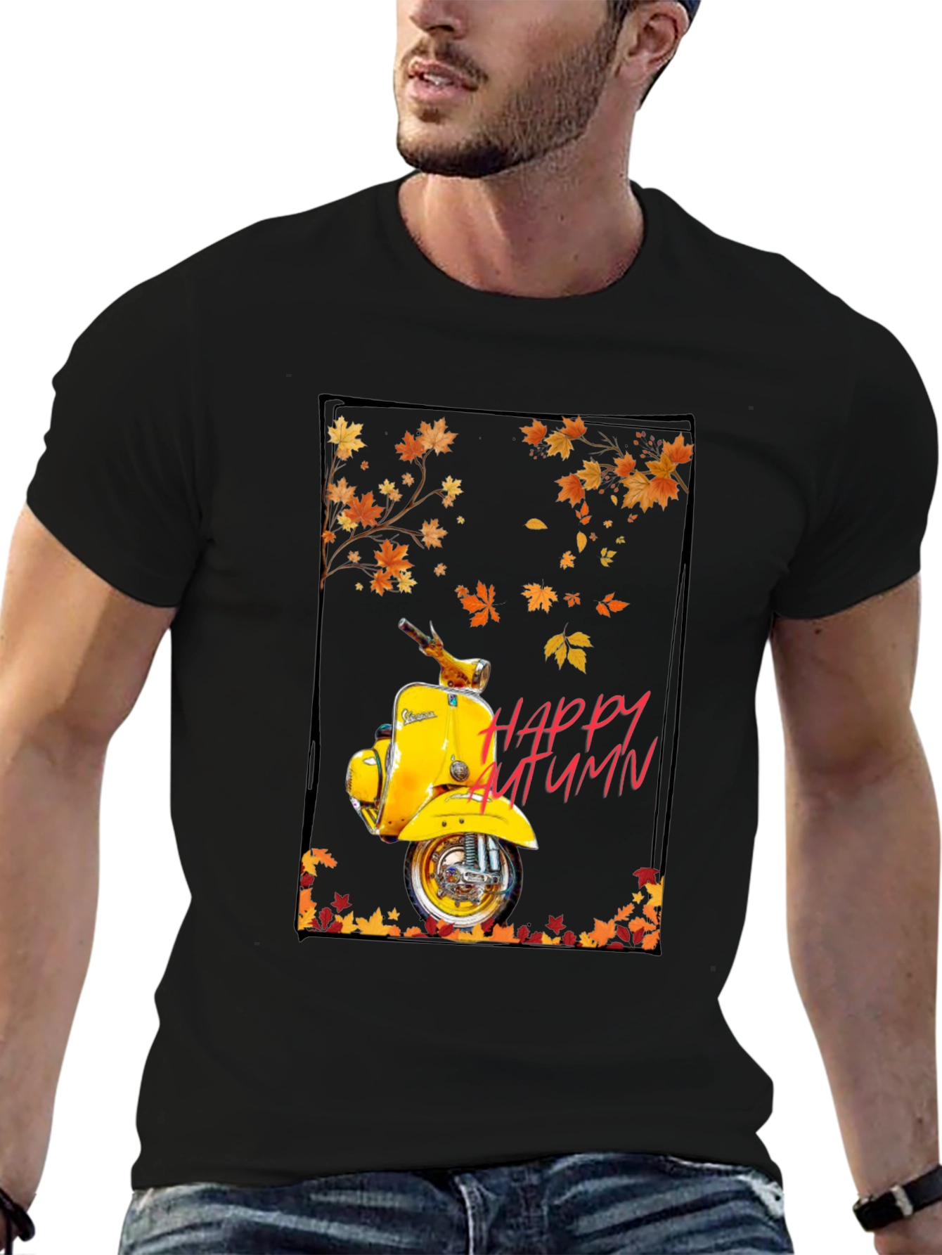 Happy Autumn Scooter T-Shirt - Stylish Fall Apparel