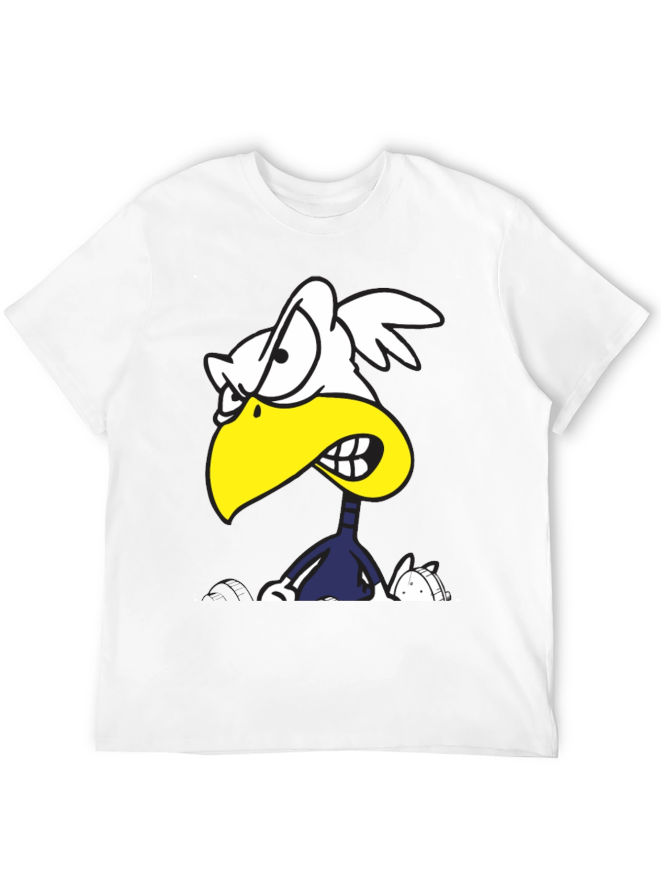 Angry Cartoon Bird Graphic Tee - Black Cotton T-Shirt