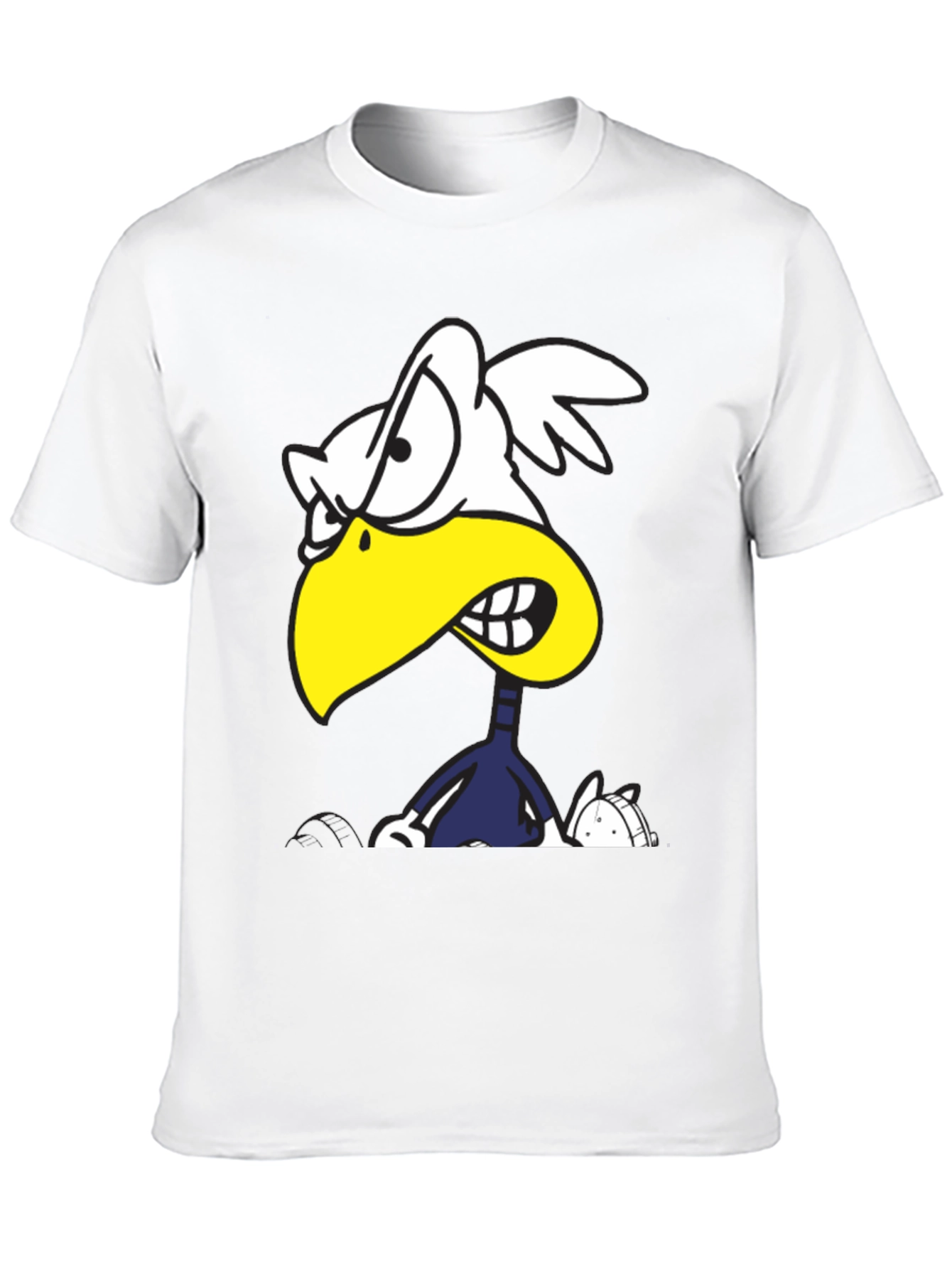Angry Cartoon Bird Graphic Tee - Black Cotton T-Shirt