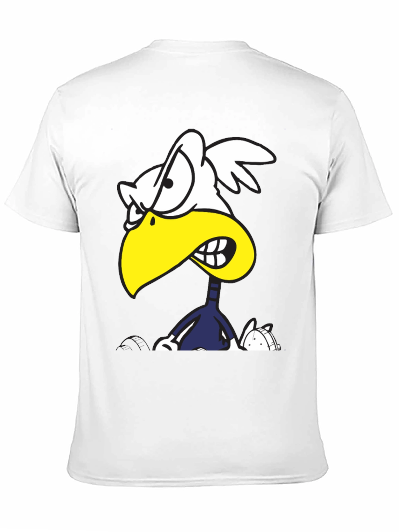 Angry Cartoon Bird Graphic Tee - Black Cotton T-Shirt