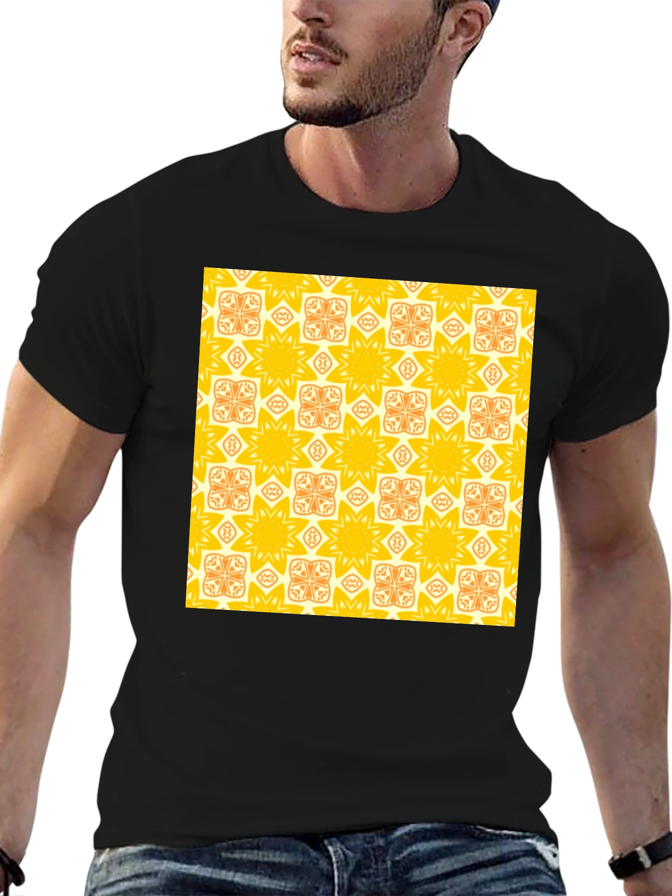 Geometric Patterned Black T-Shirt