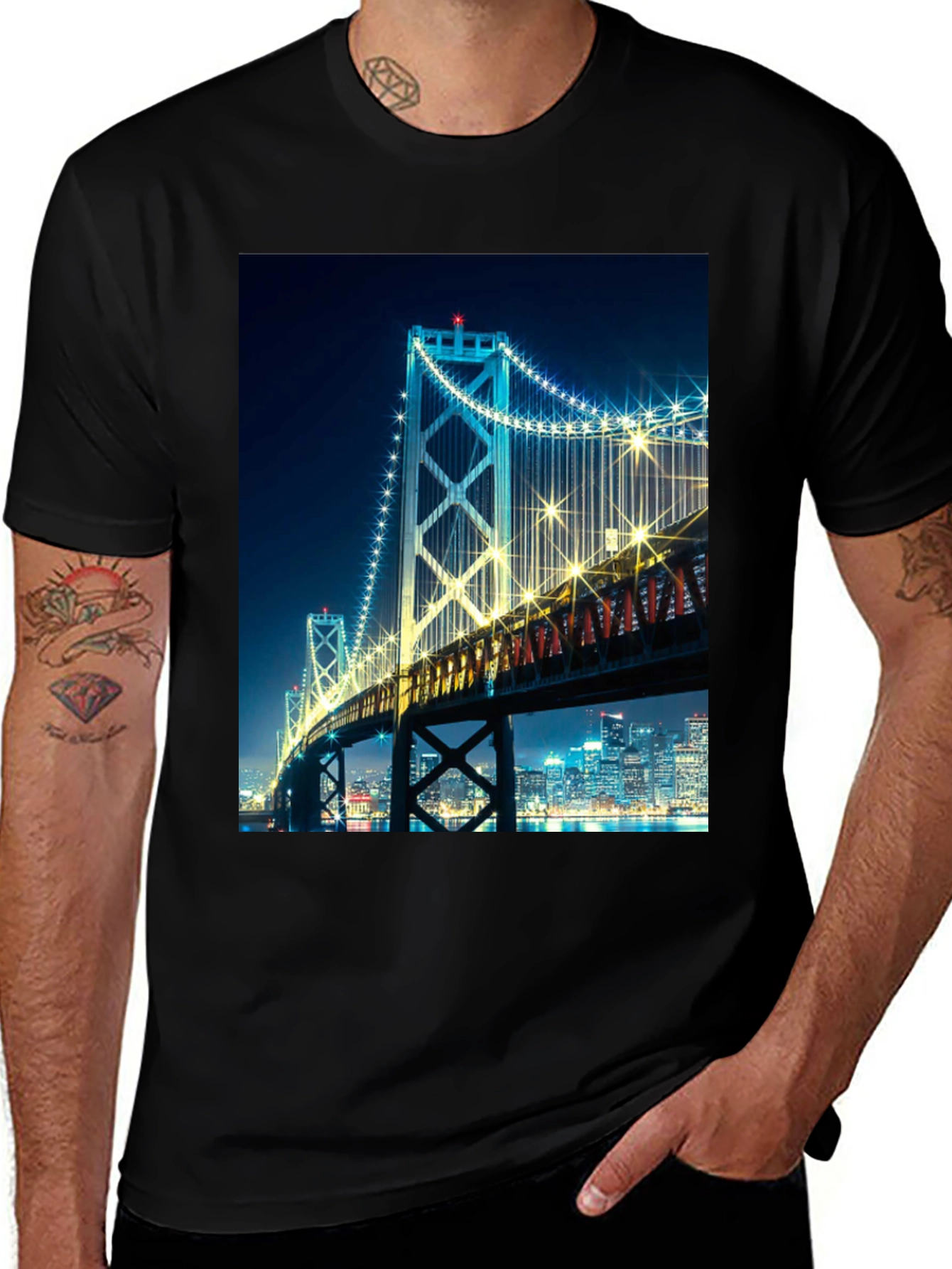 Bay Bridge at Night Graphic T-Shirt