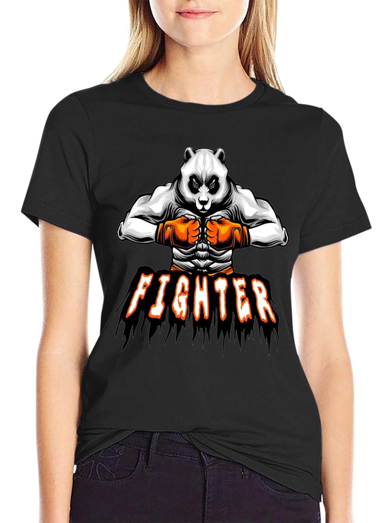 Panda Fighter Graphic Tee - Black