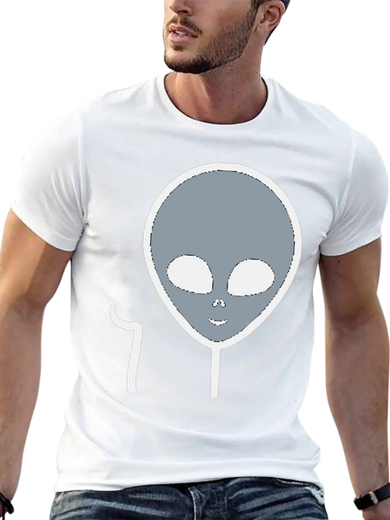 Alien Head Graphic Tee - Black Cotton Blend