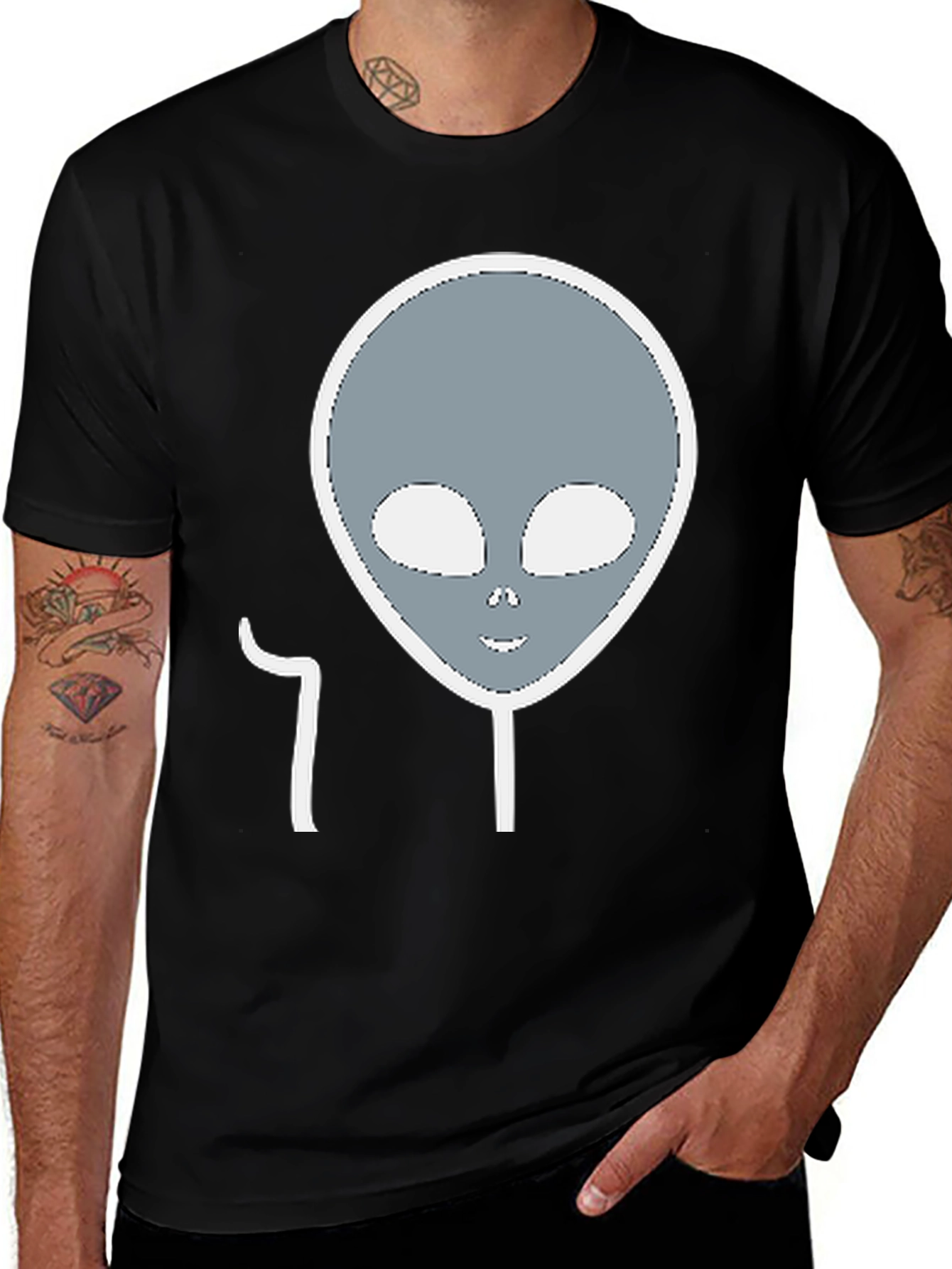 Alien Head Graphic Tee - Black Cotton Blend