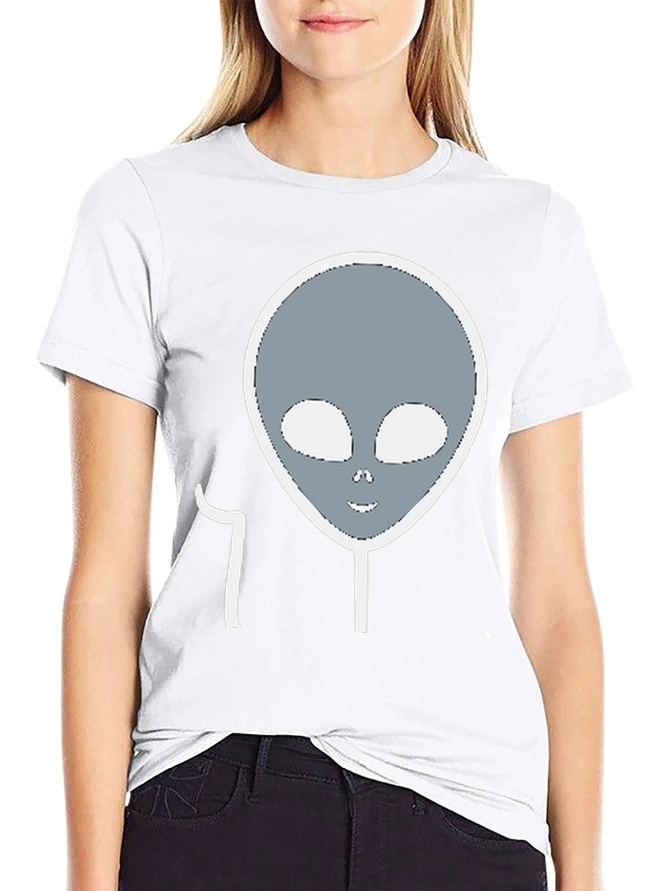 Alien Head Graphic Tee - Black Cotton Blend