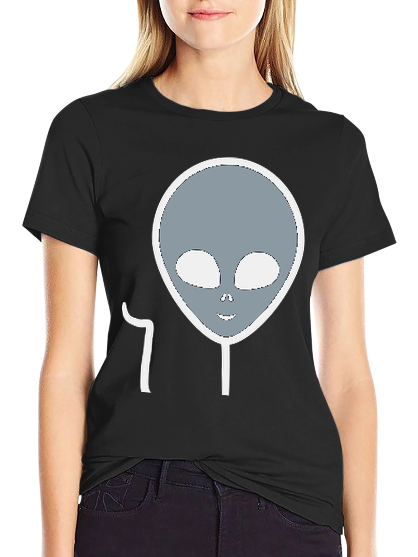 Alien Head Graphic Tee - Black Cotton Blend