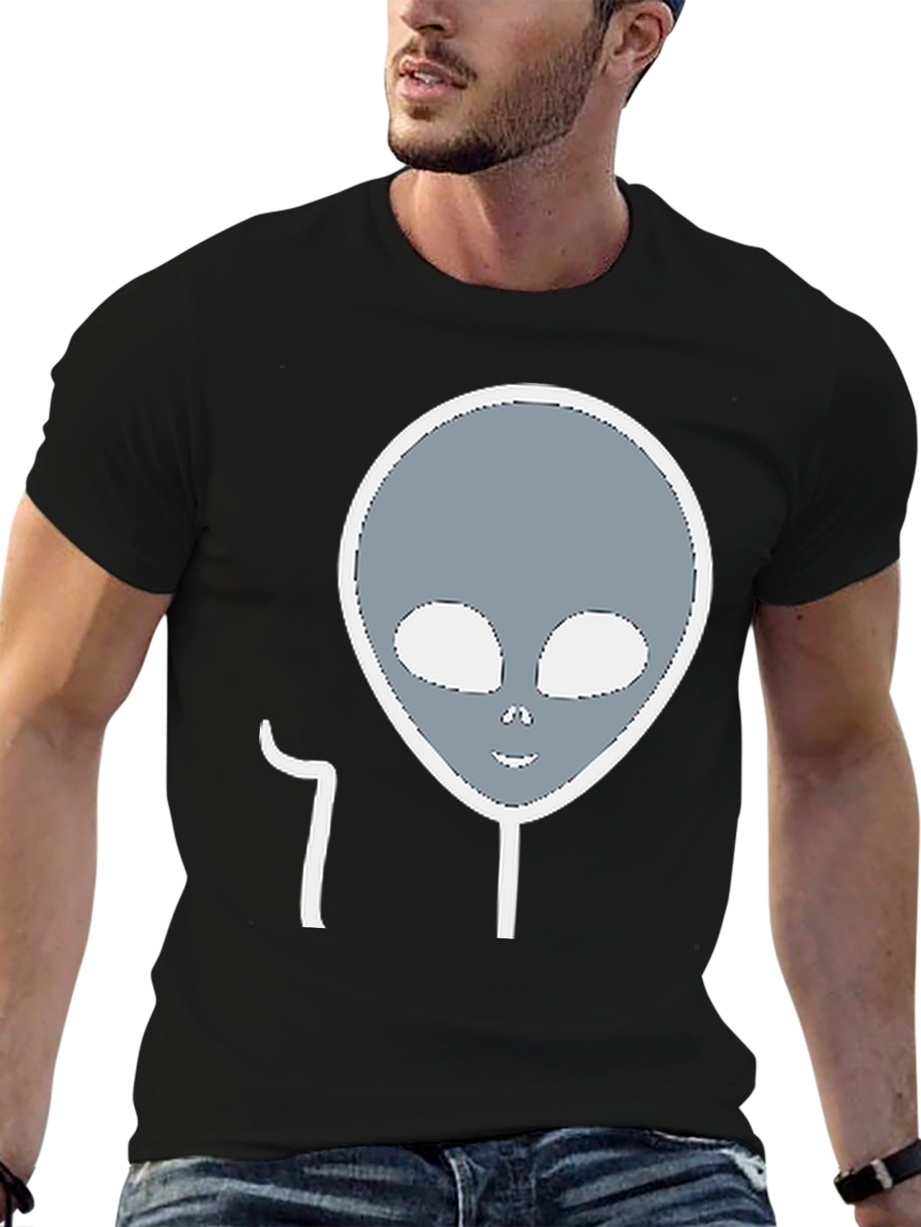 Alien Head Graphic Tee - Black Cotton Blend