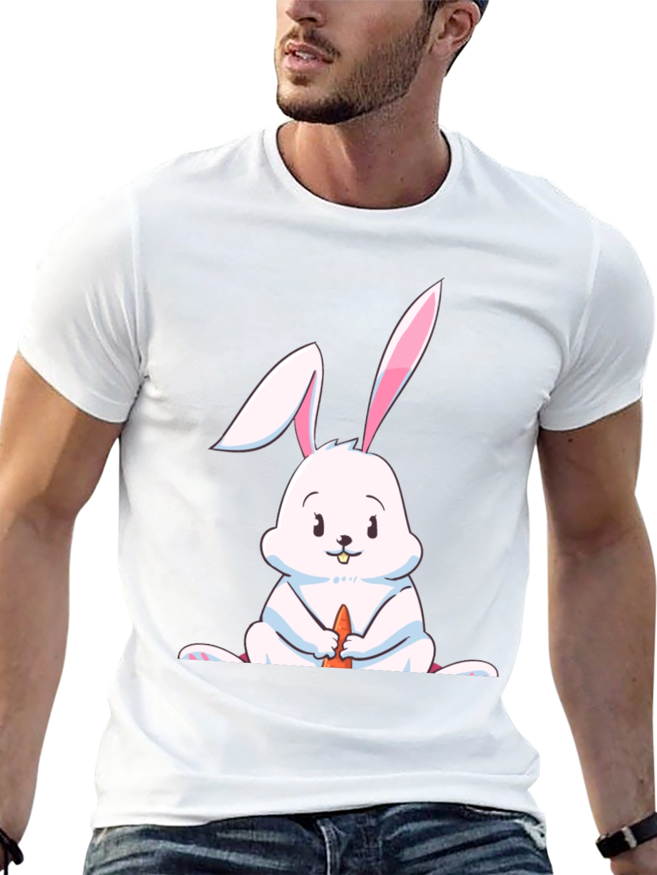 Cute Rabbit Graphic Tee - Black Cotton Blend