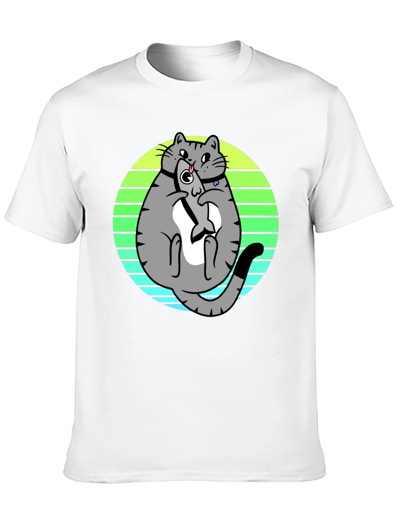 Funny Cat Eating Fish T-Shirt - Unique Graphic Tee