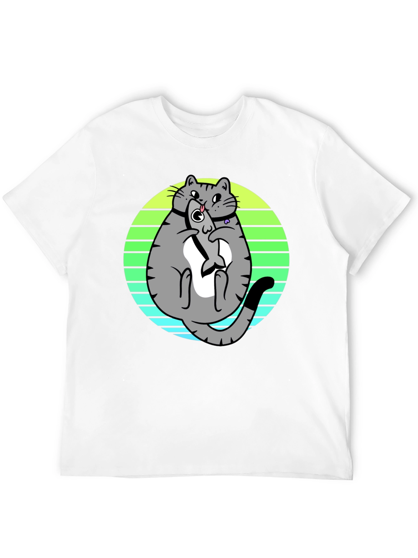 Funny Cat Eating Fish T-Shirt - Unique Graphic Tee