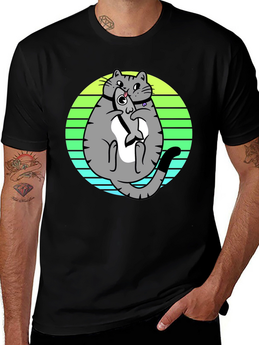 Funny Cat Eating Fish T-Shirt - Unique Graphic Tee