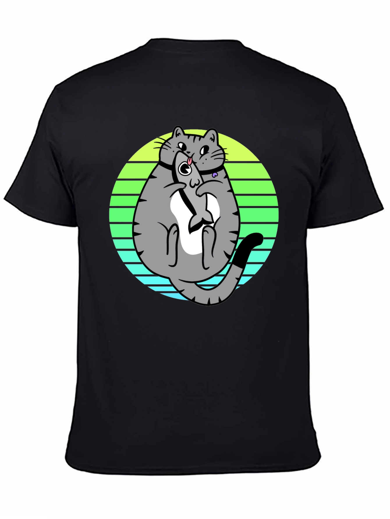 Funny Cat Eating Fish T-Shirt - Unique Graphic Tee