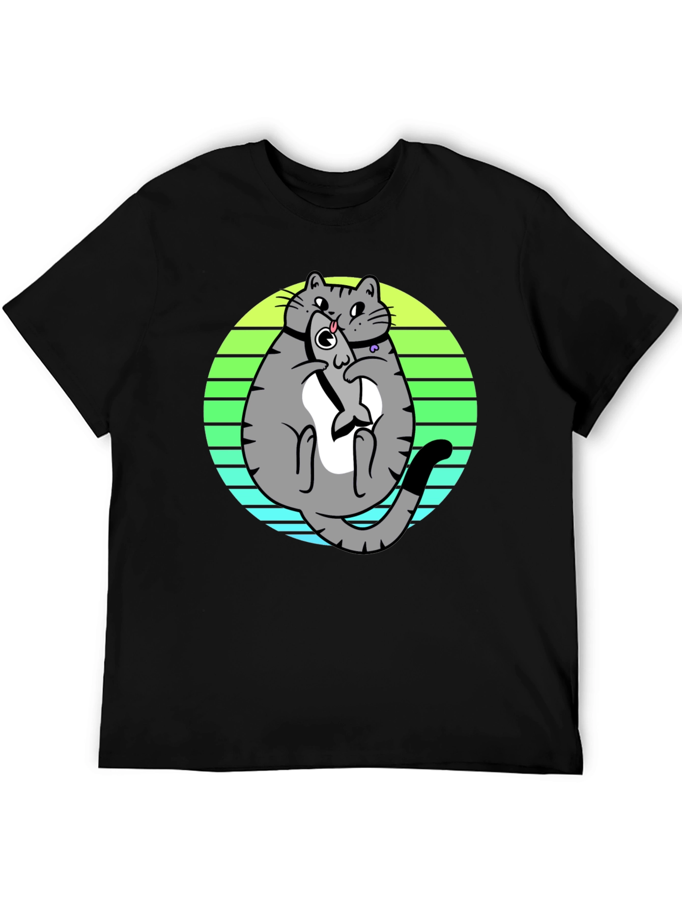 Funny Cat Eating Fish T-Shirt - Unique Graphic Tee