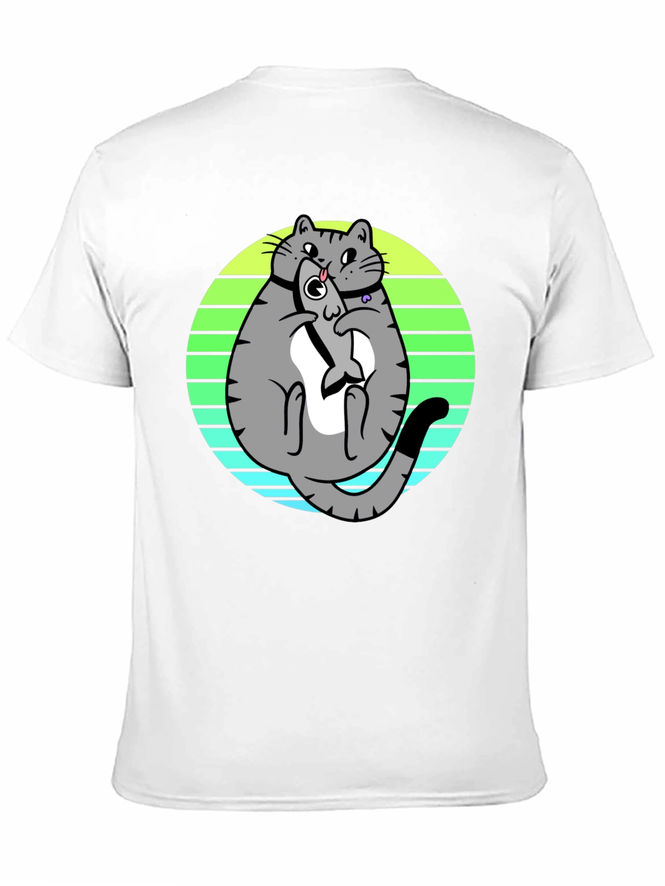 Funny Cat Eating Fish T-Shirt - Unique Graphic Tee