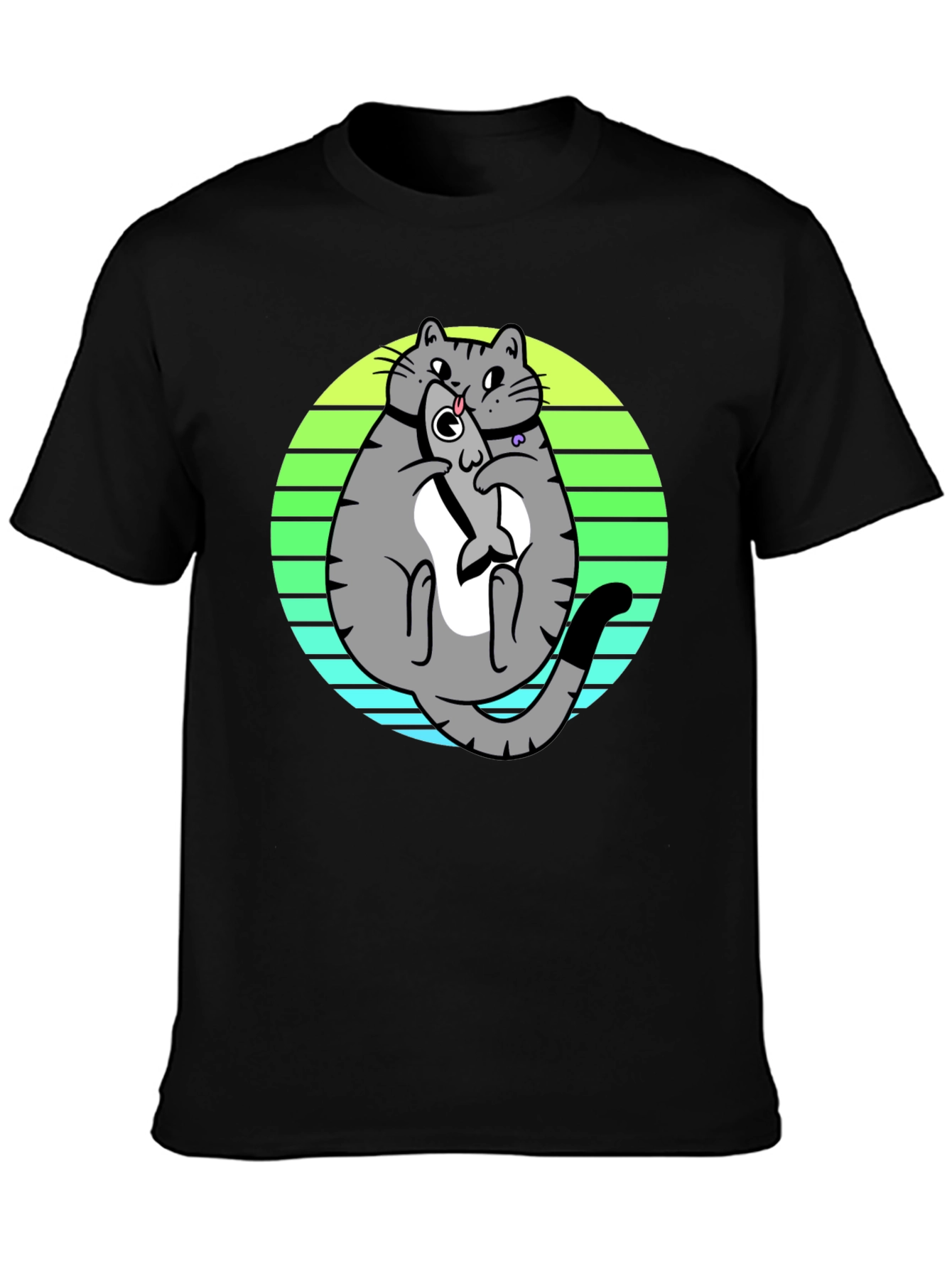 Funny Cat Eating Fish T-Shirt - Unique Graphic Tee