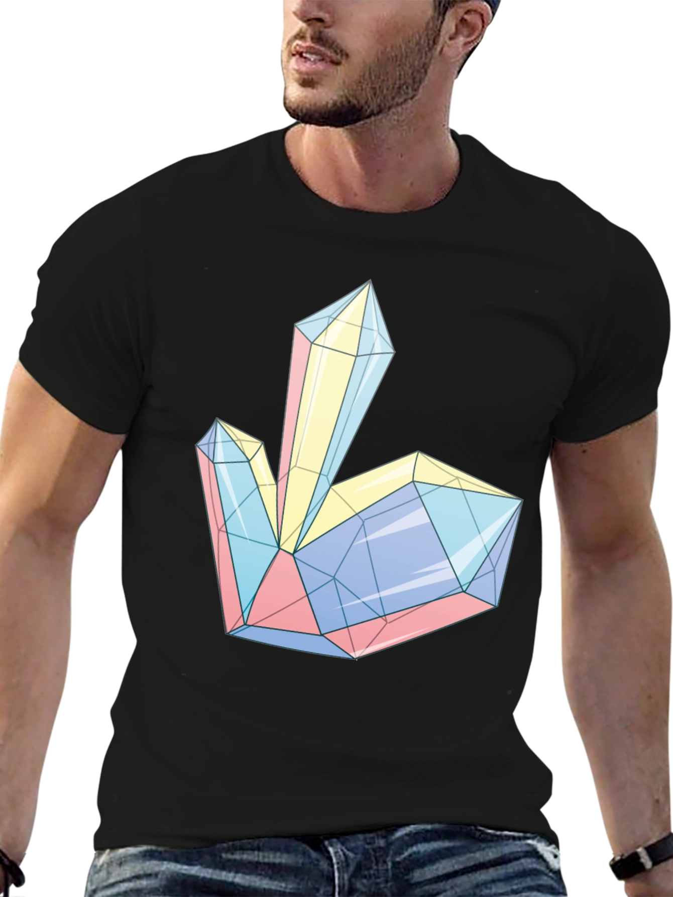 Geometric Crystal Print Tee - Modern Style