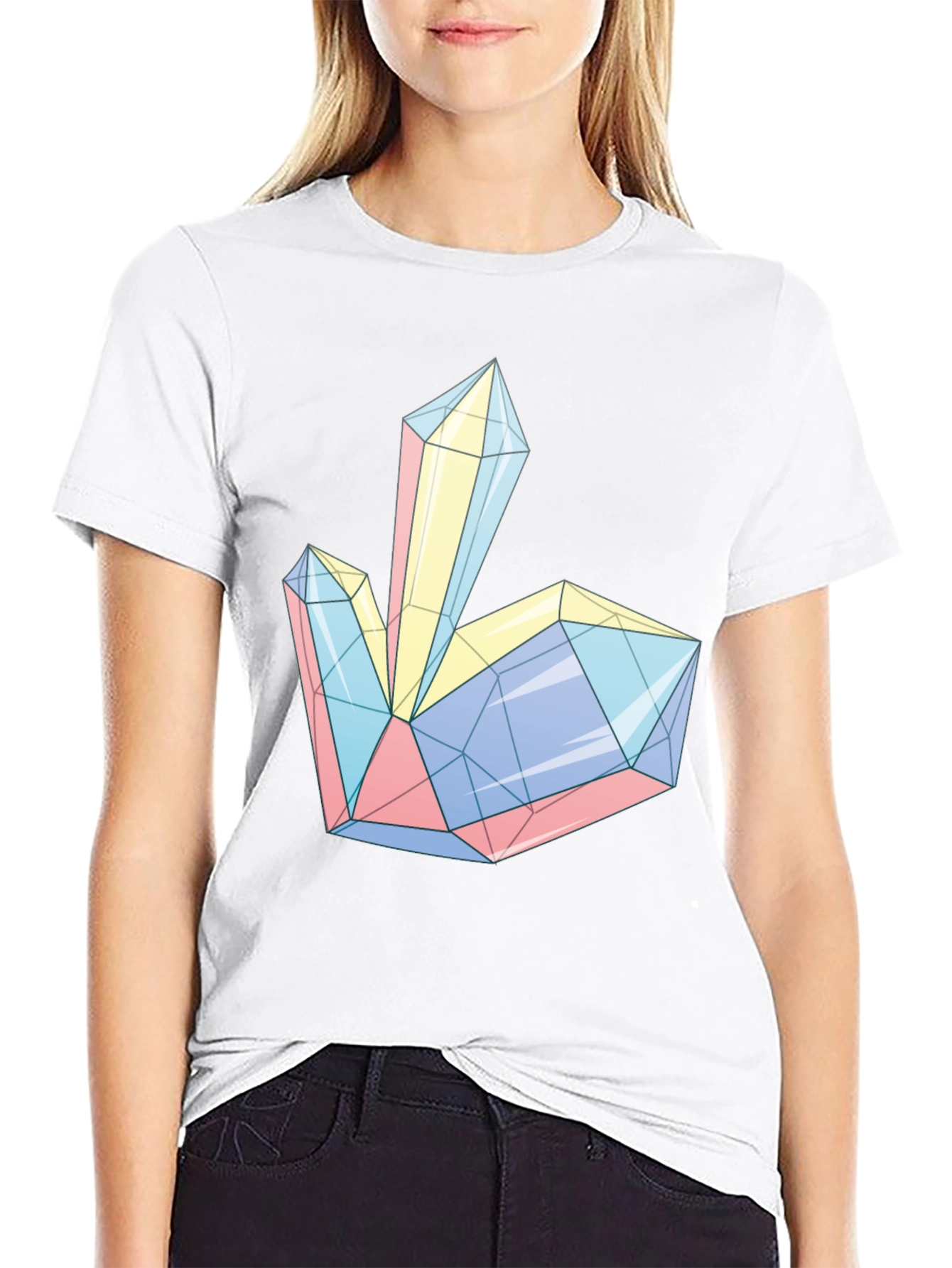 Geometric Crystal Print Tee - Modern Style