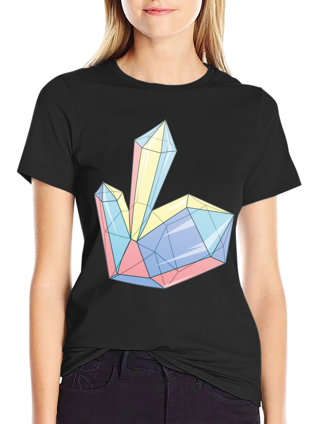 Geometric Crystal Print Tee - Modern Style