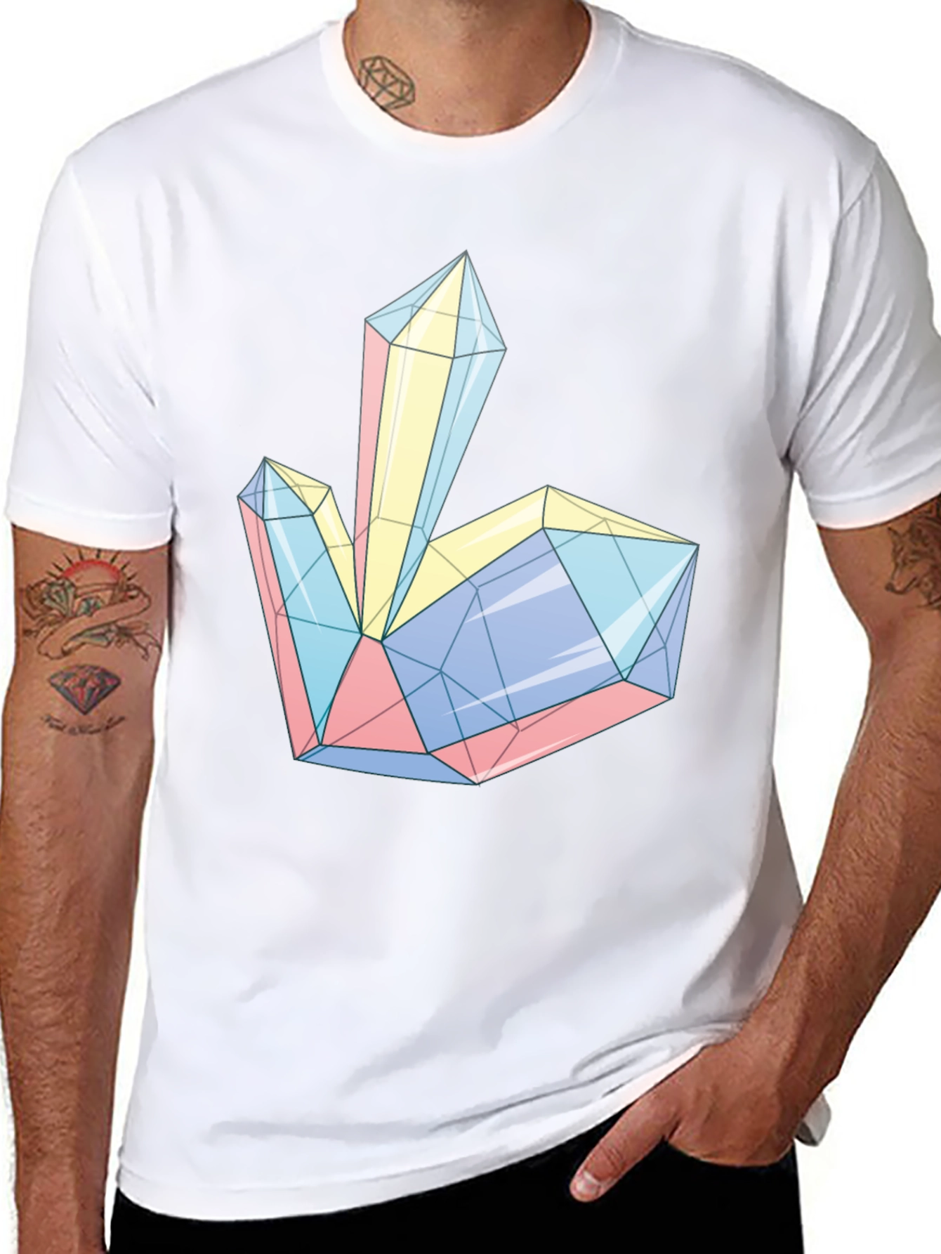 Geometric Crystal Print Tee - Modern Style