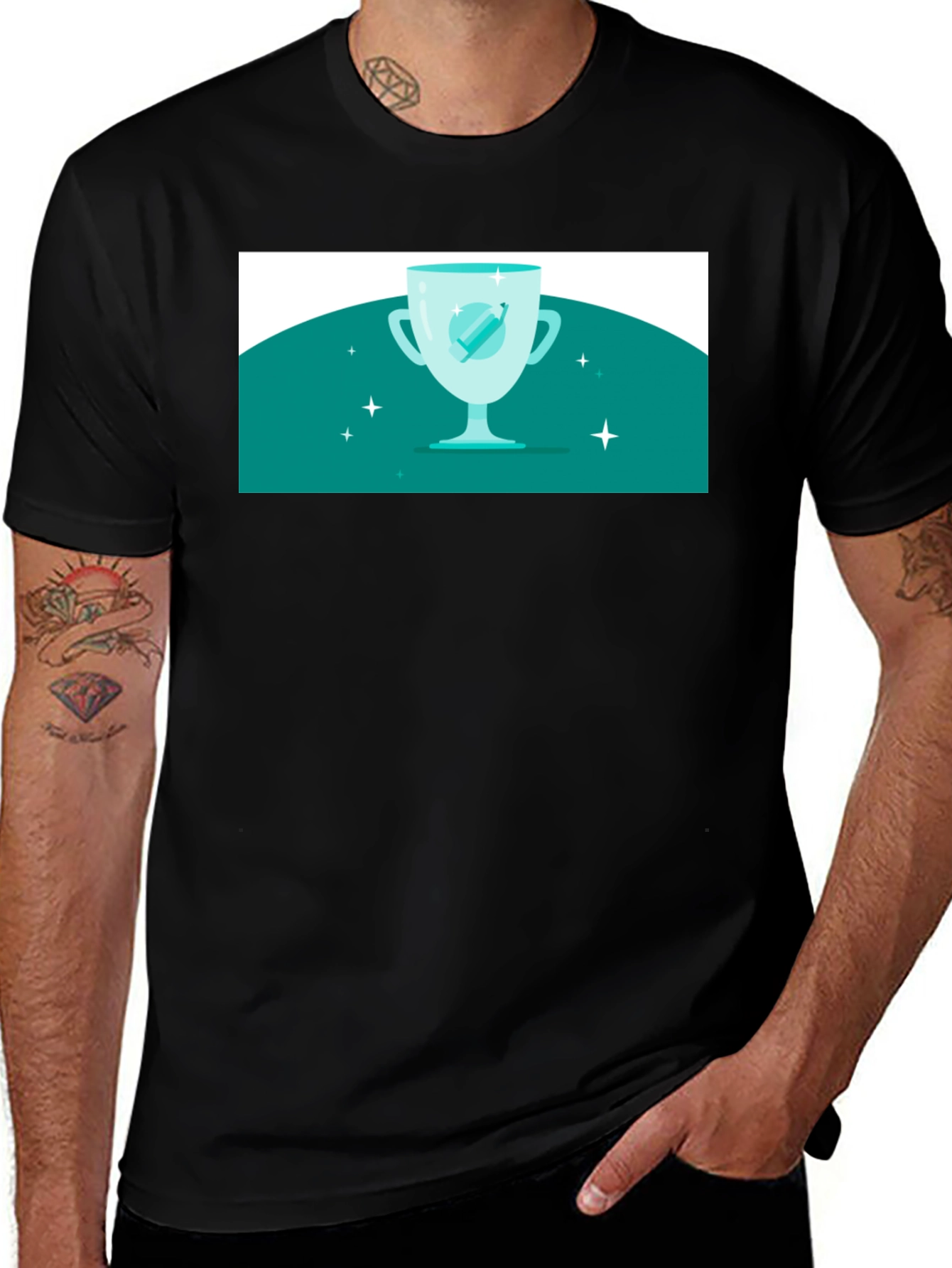 Winning Cup Graphic Tee - Black Cotton Casual Shirt