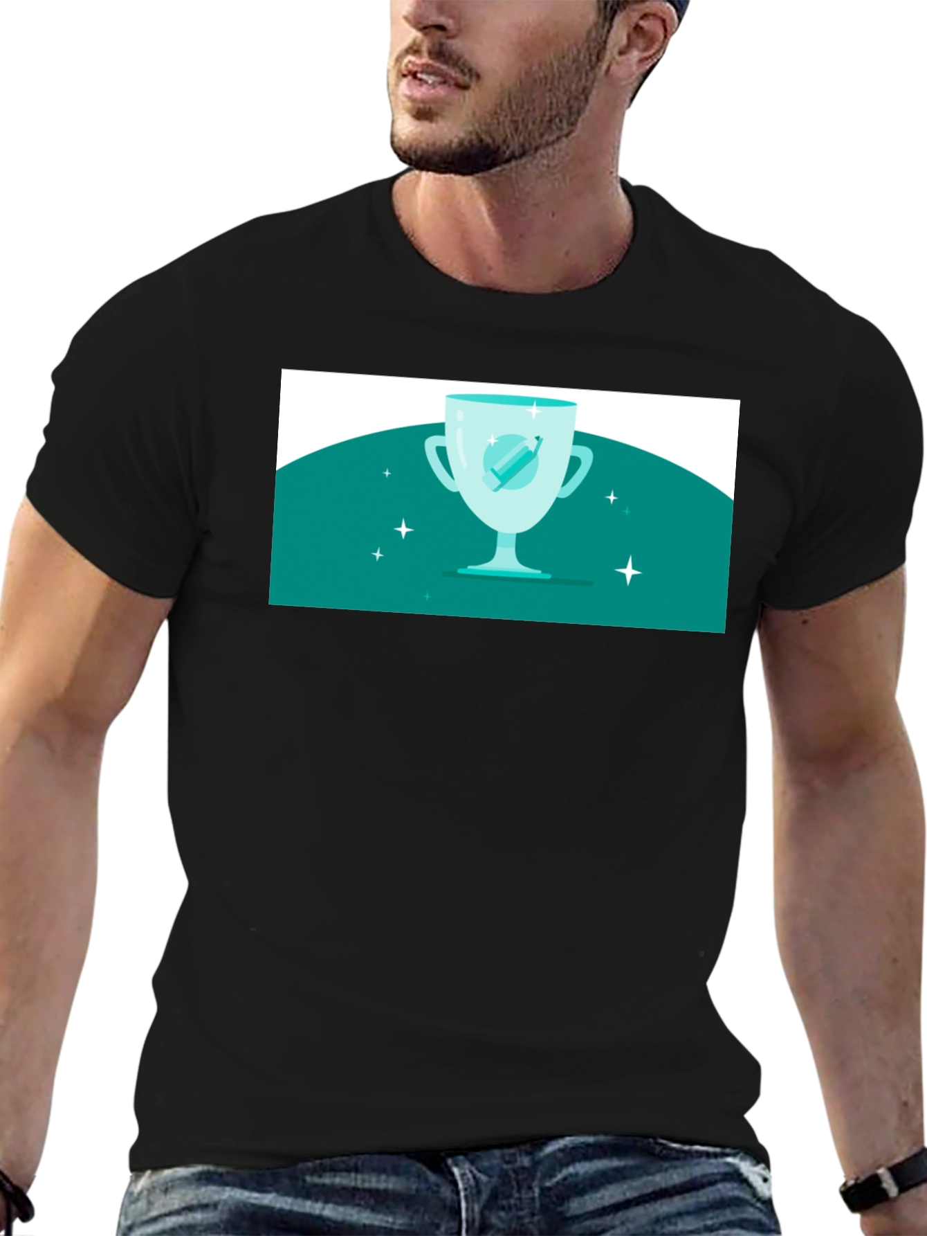 Winning Cup Graphic Tee - Black Cotton Casual Shirt