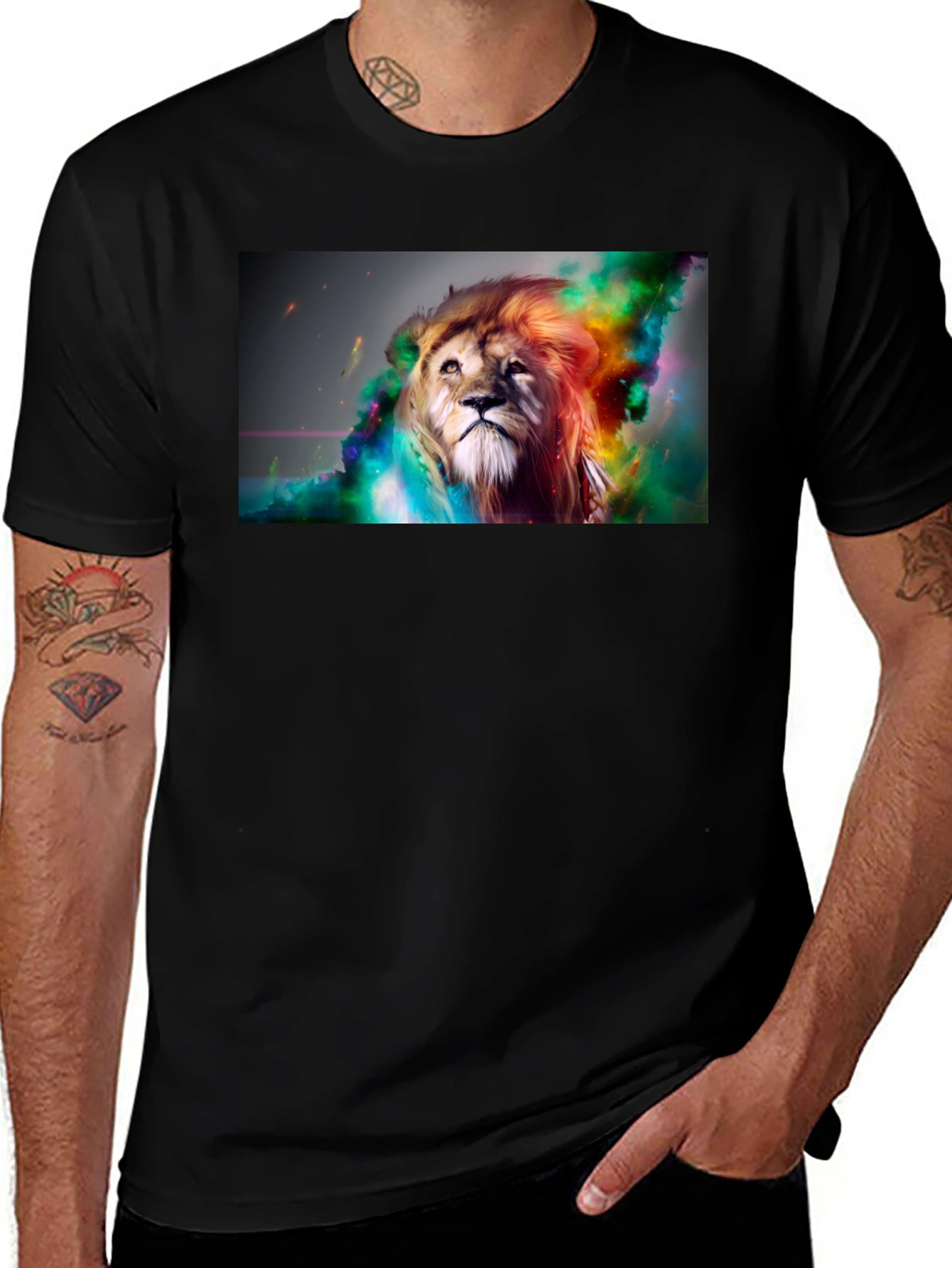 Lion Art Graphic Print Black T-Shirt