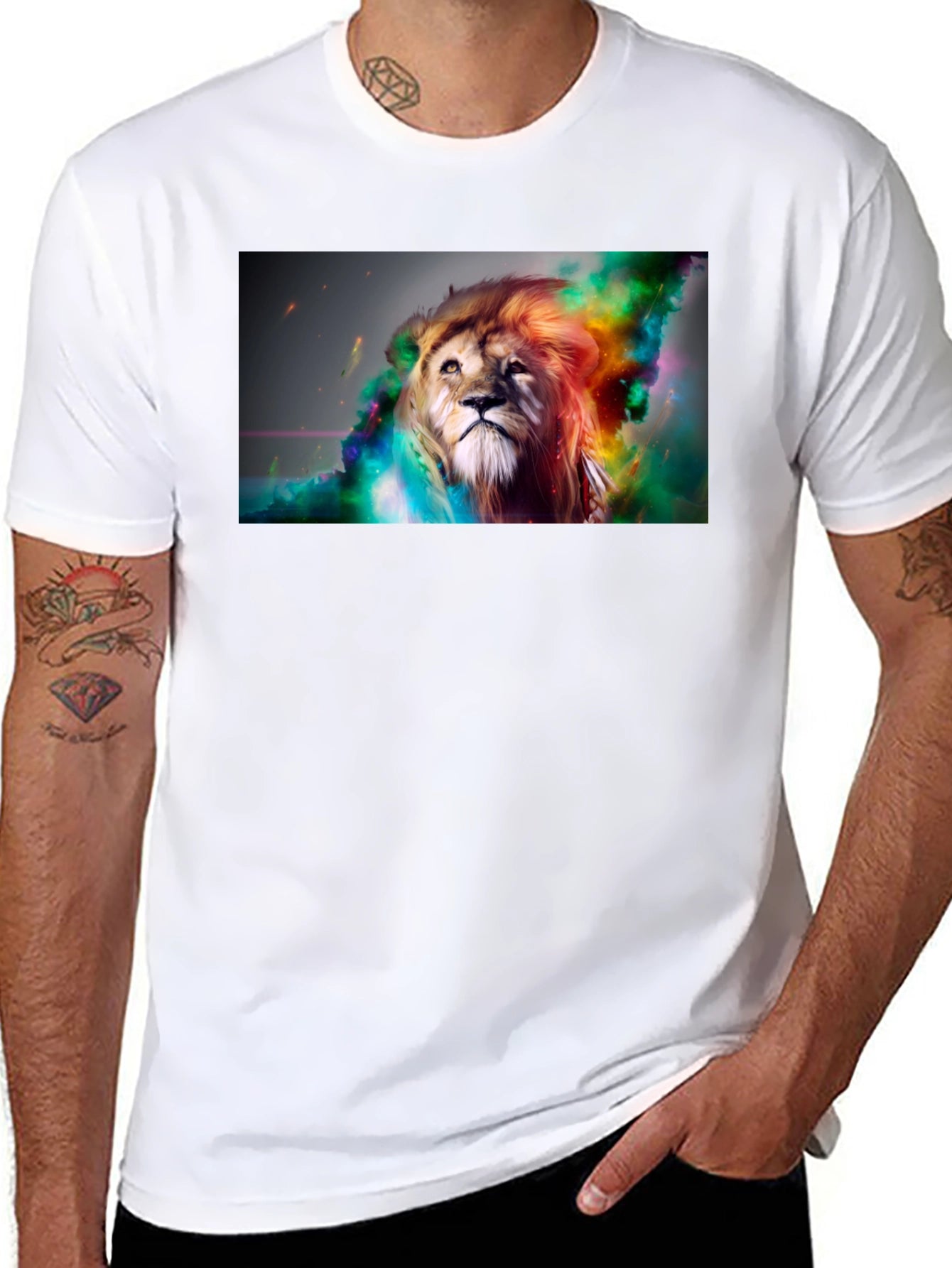 Lion Art Graphic Print Black T-Shirt