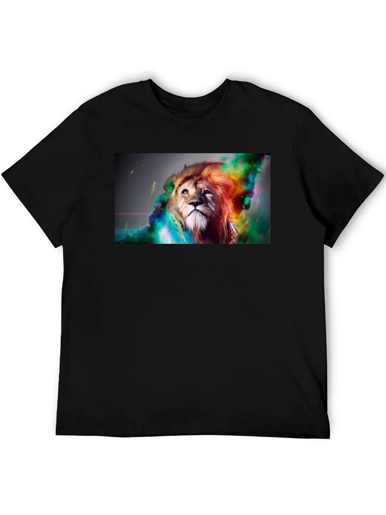 Lion Art Graphic Print Black T-Shirt