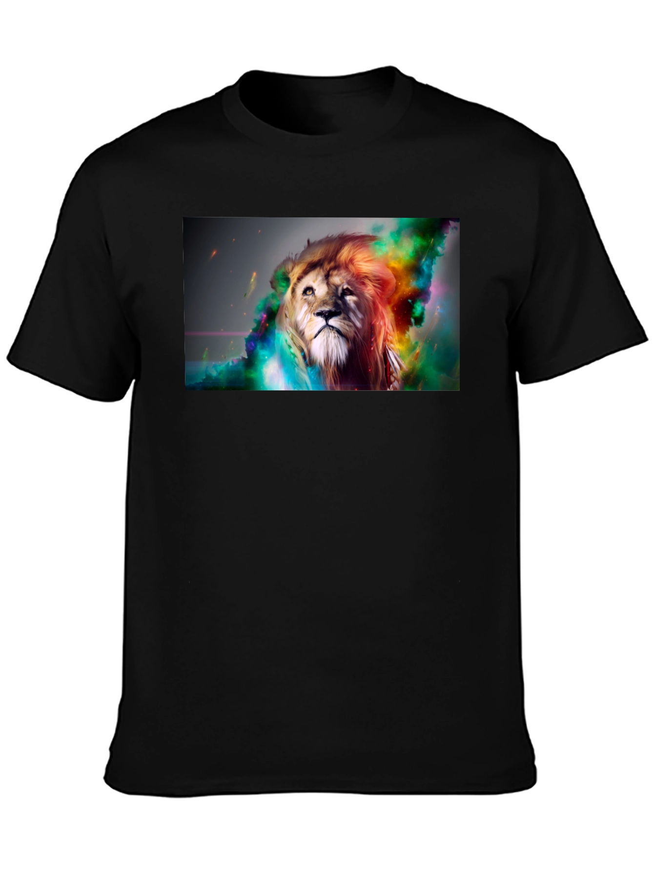 Lion Art Graphic Print Black T-Shirt