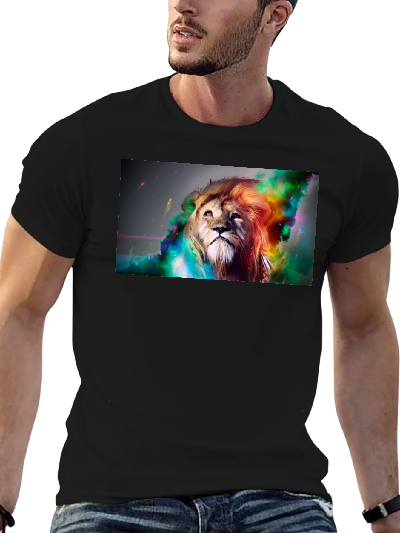 Lion Art Graphic Print Black T-Shirt