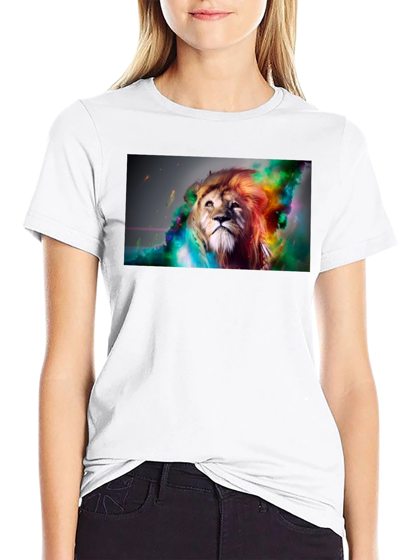 Lion Art Graphic Print Black T-Shirt