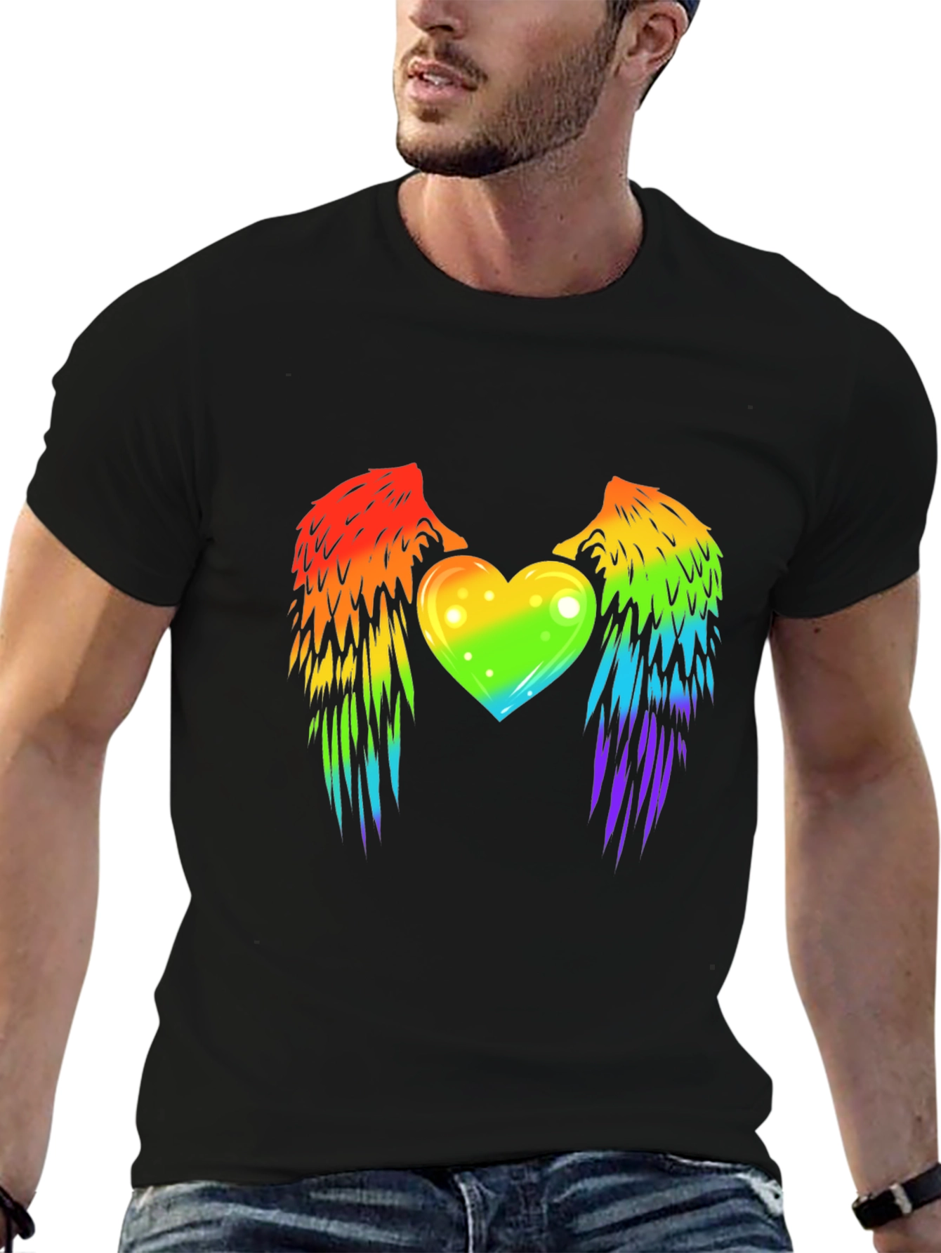 Rainbow Heart Wings Graphic T-Shirt Pride