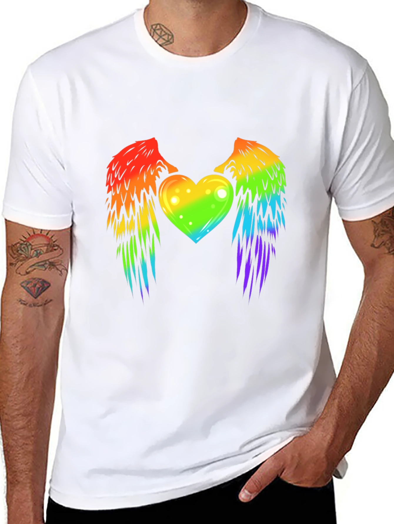 Rainbow Heart Wings Graphic T-Shirt Pride