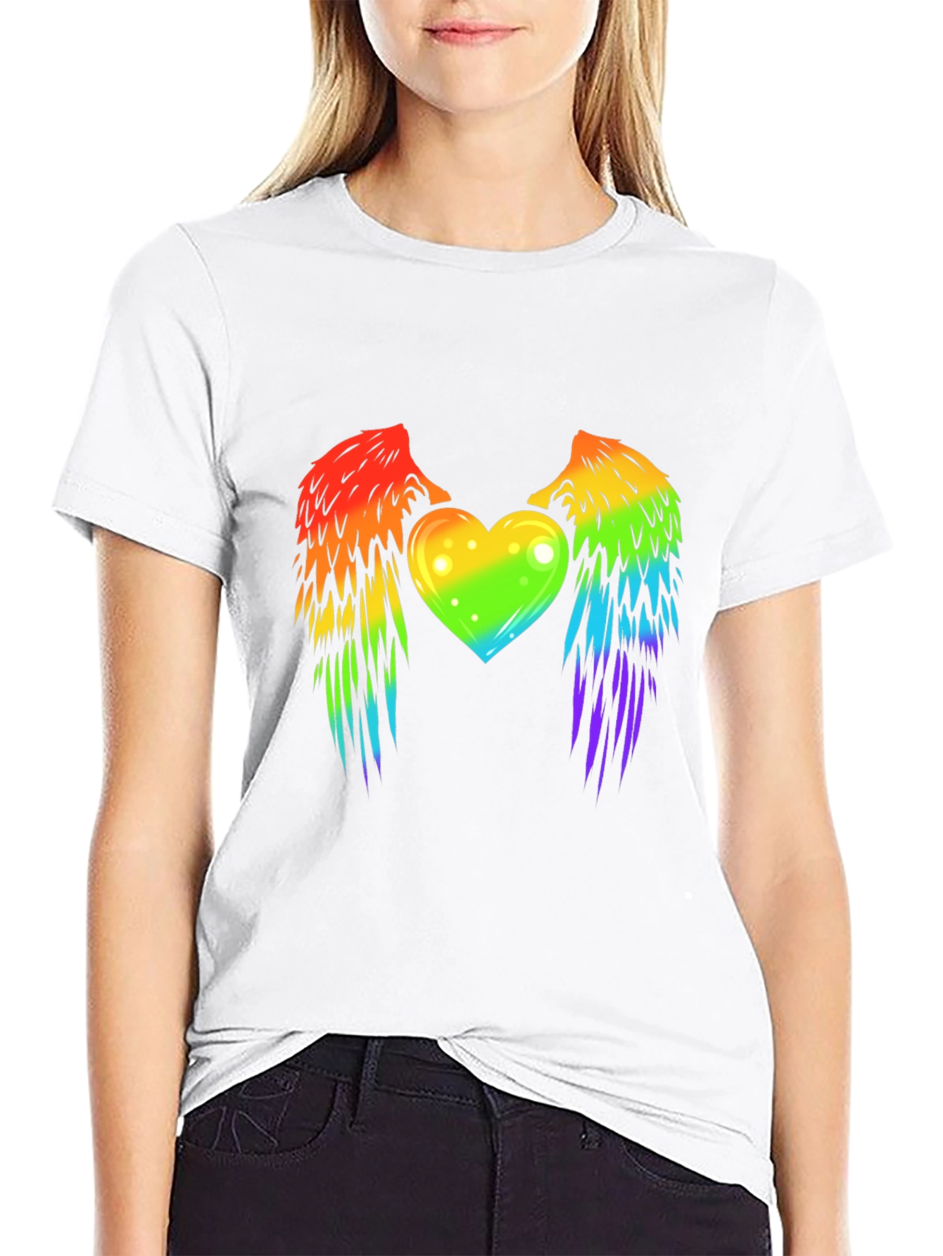 Rainbow Heart Wings Graphic T-Shirt Pride